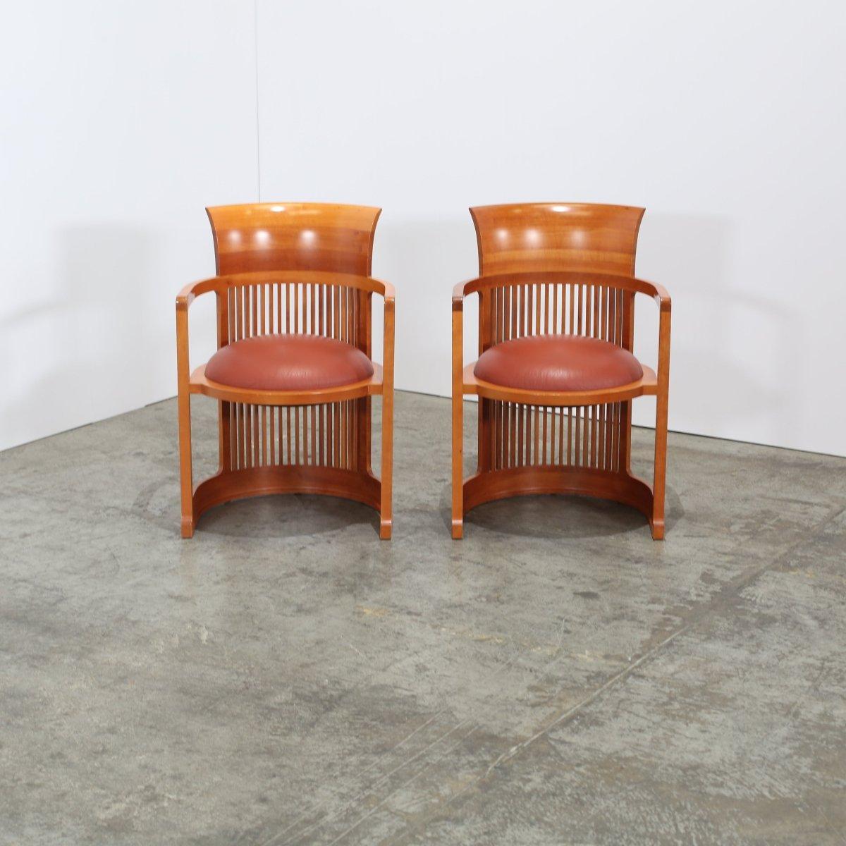 Italian Cassina Barrel Chairs by Frank Lloyd Wright, Set of Two For Sale