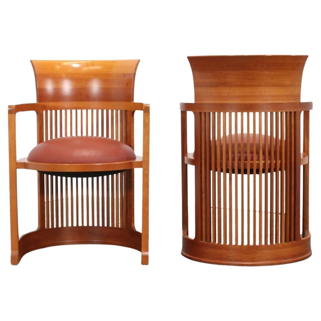Cassina Barrel Chairs by Frank Lloyd Wright, Set of Two For Sale