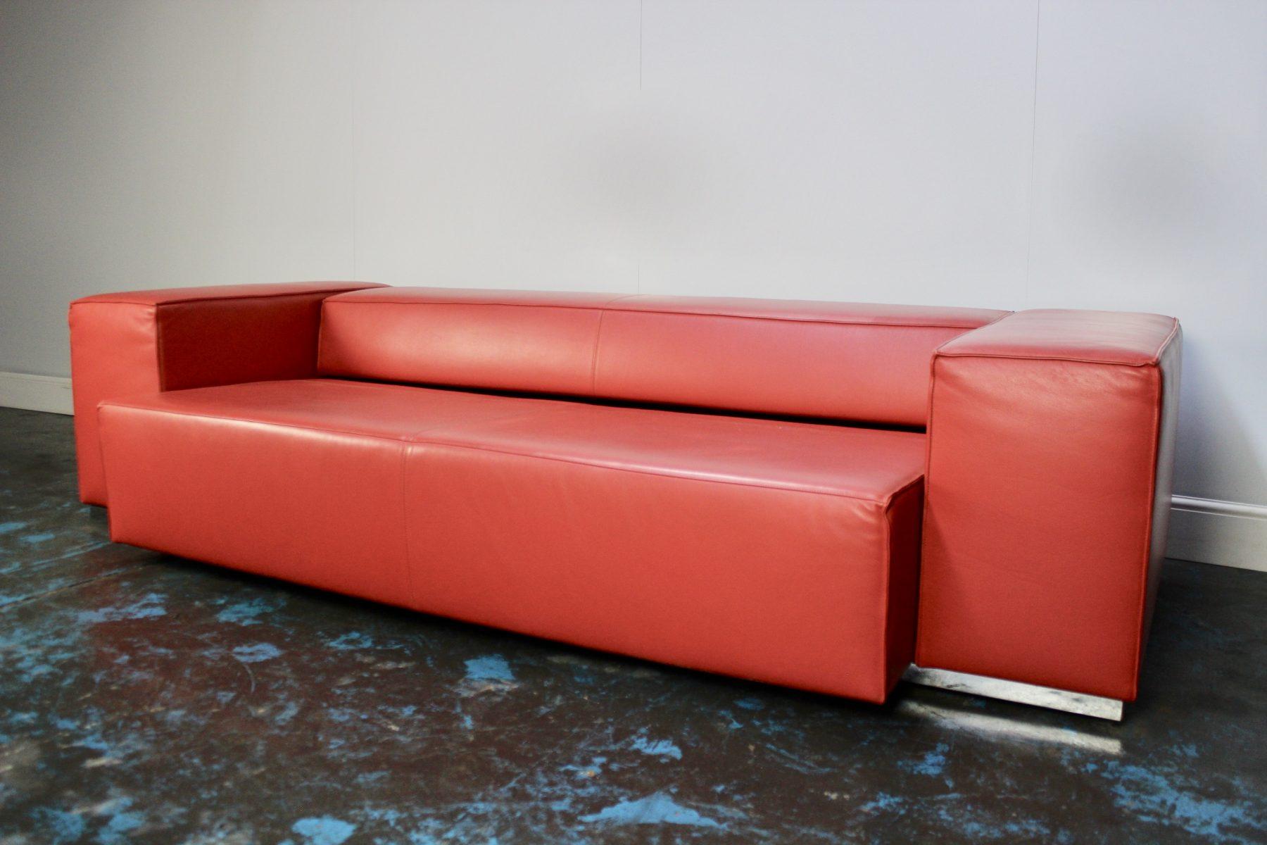 Cassina “Big Blox” 3-Seat Sofa Bed in Deep Red Leather 4