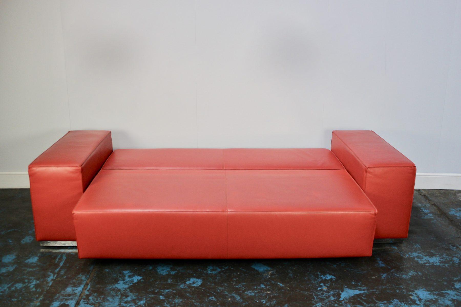 Cassina “Big Blox” 3-Seat Sofa Bed in Deep Red Leather In Good Condition In Barrowford, GB