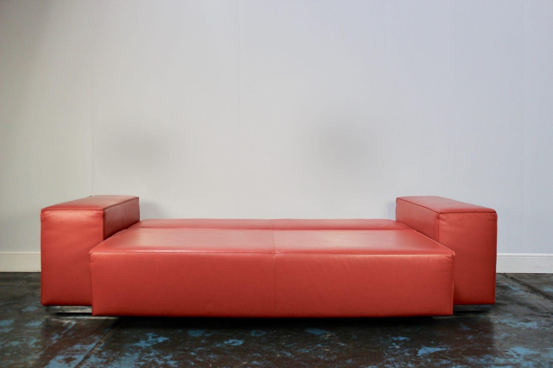 Contemporary Cassina “Big Blox” 3-Seat Sofa Bed in Deep Red Leather