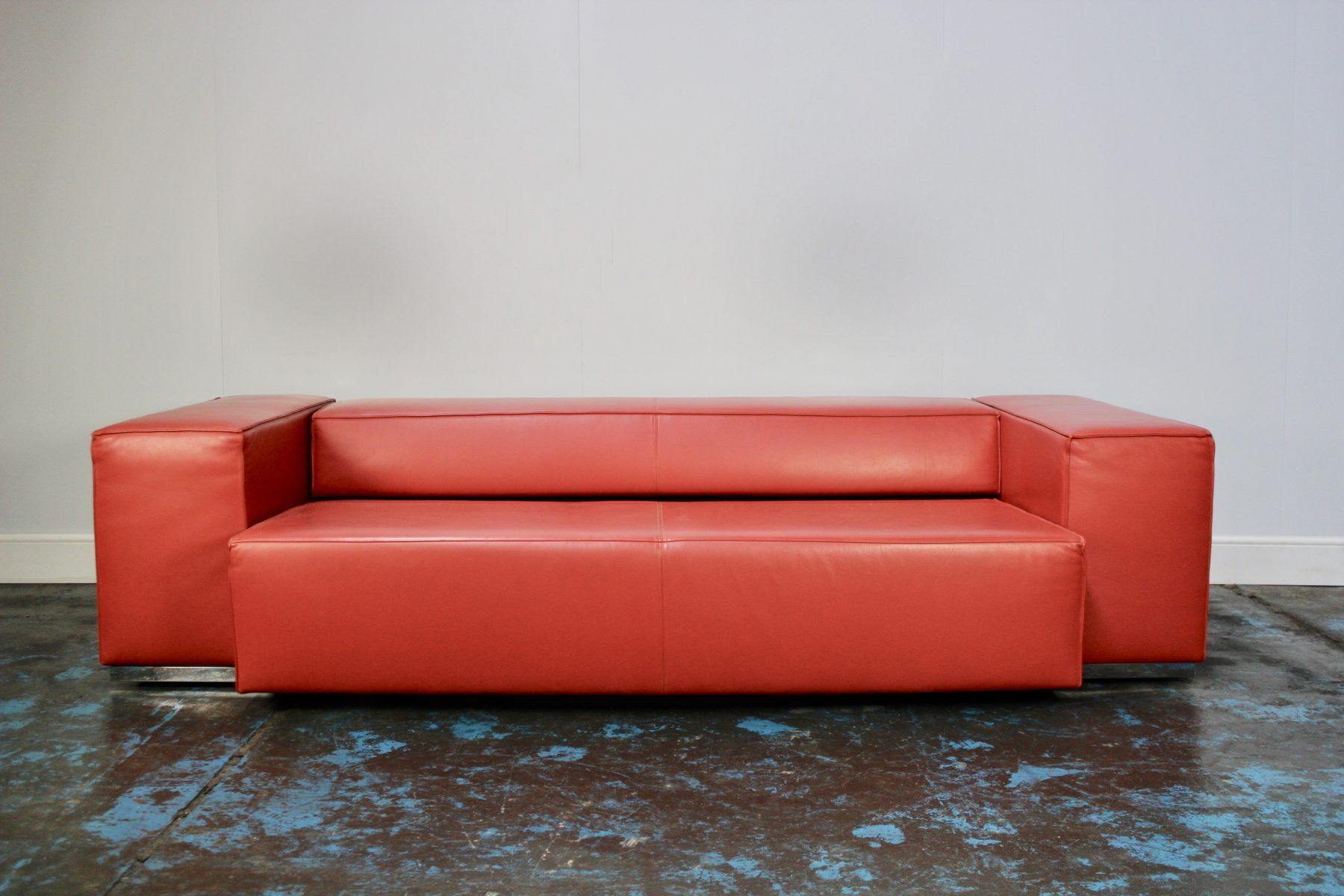 Cassina “Big Blox” 3-Seat Sofa Bed in Deep Red Leather 1