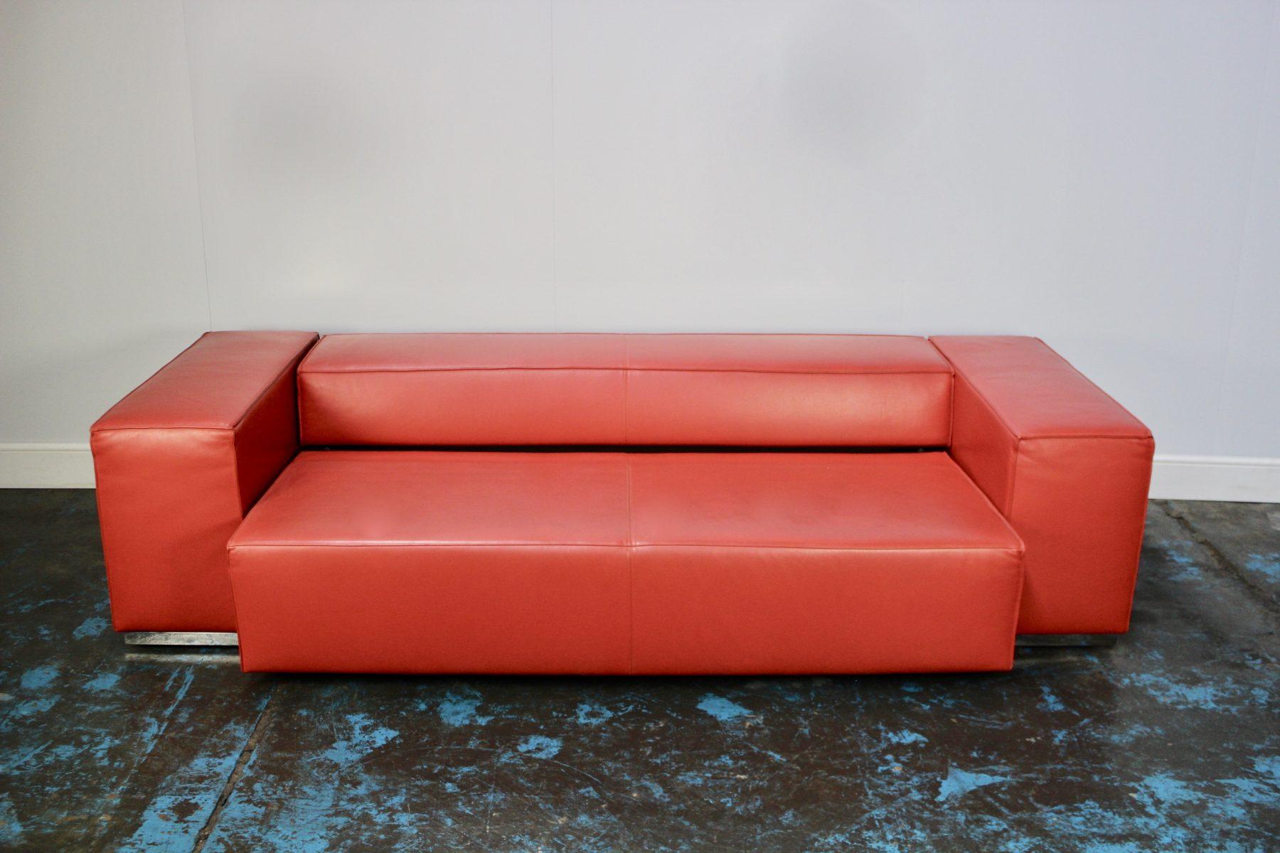 Cassina “Big Blox” 3-Seat Sofa Bed in Deep Red Leather 2
