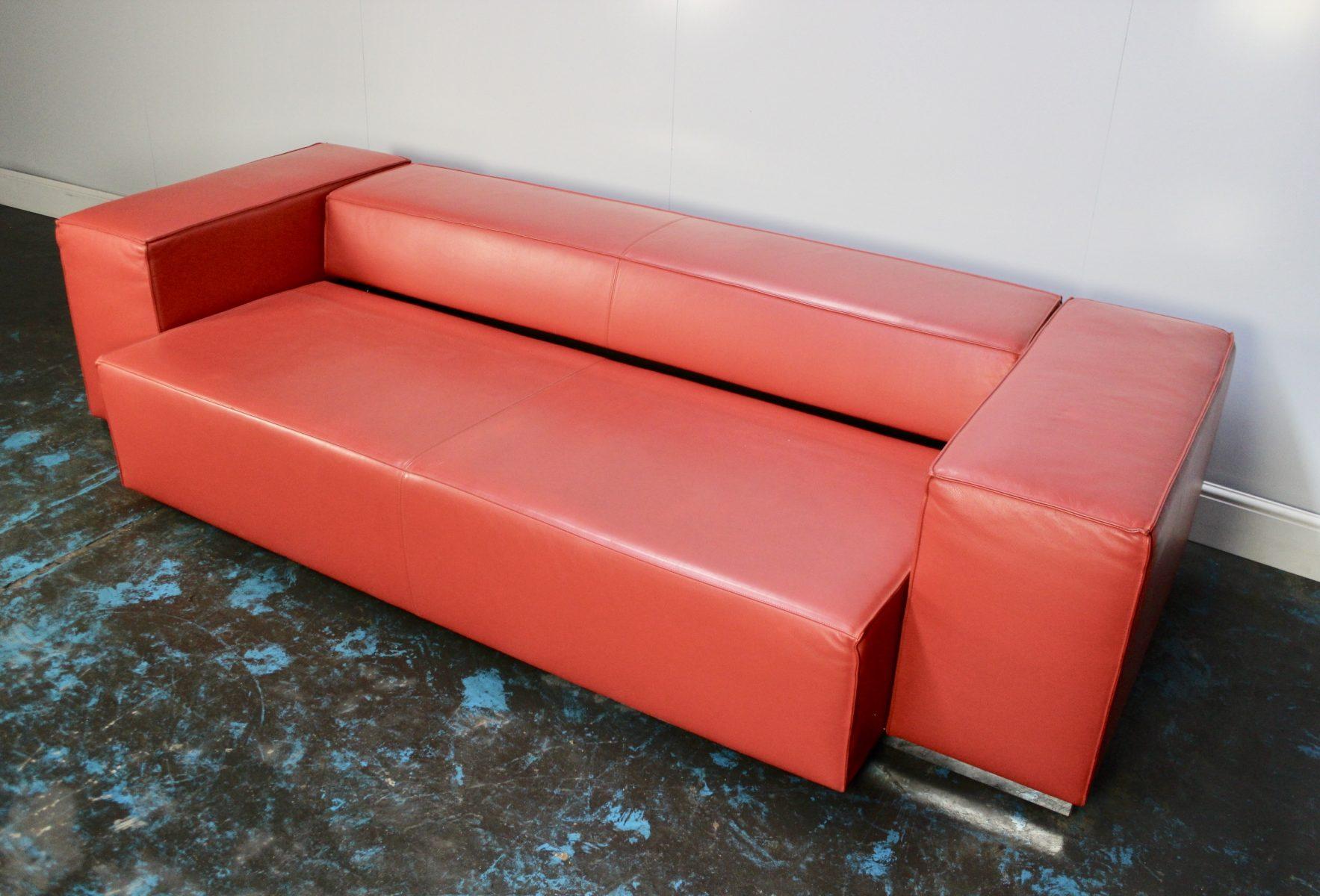 Cassina “Big Blox” 3-Seat Sofa Bed in Deep Red Leather 3