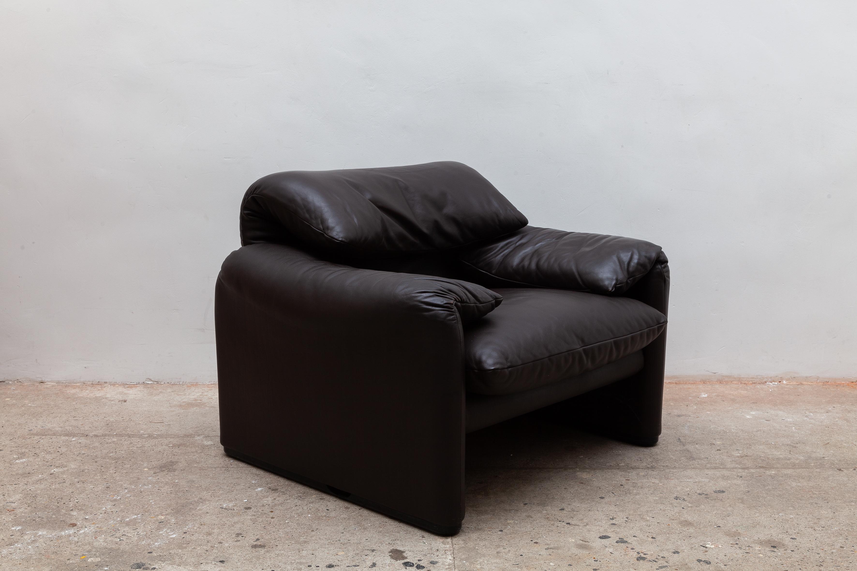 Italian Cassina Brown Leather Lounge Chair 