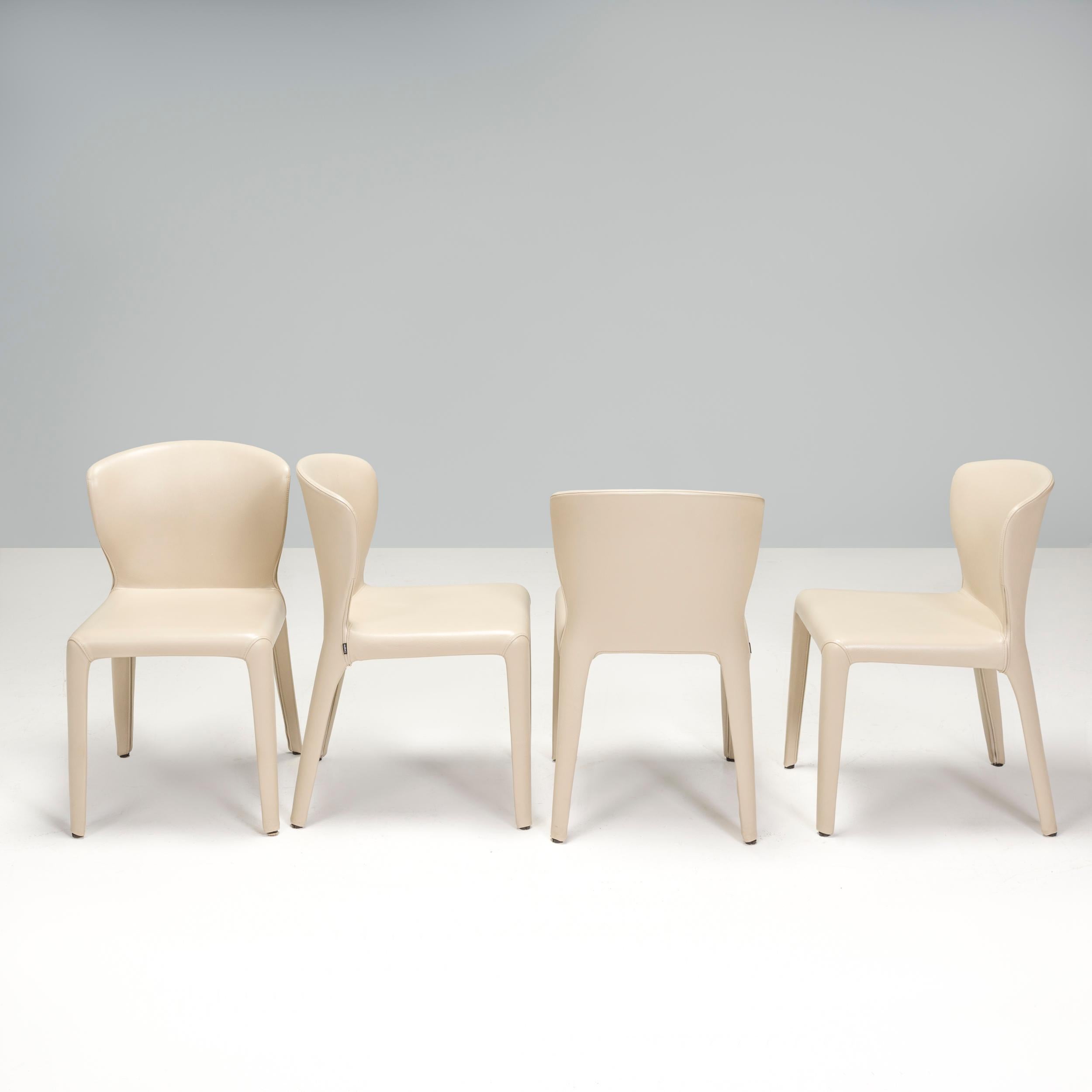 Italian Cassina by Hannes Wettstein 367 Hola Cream Leather Dining Chairs, Set of 4 For Sale