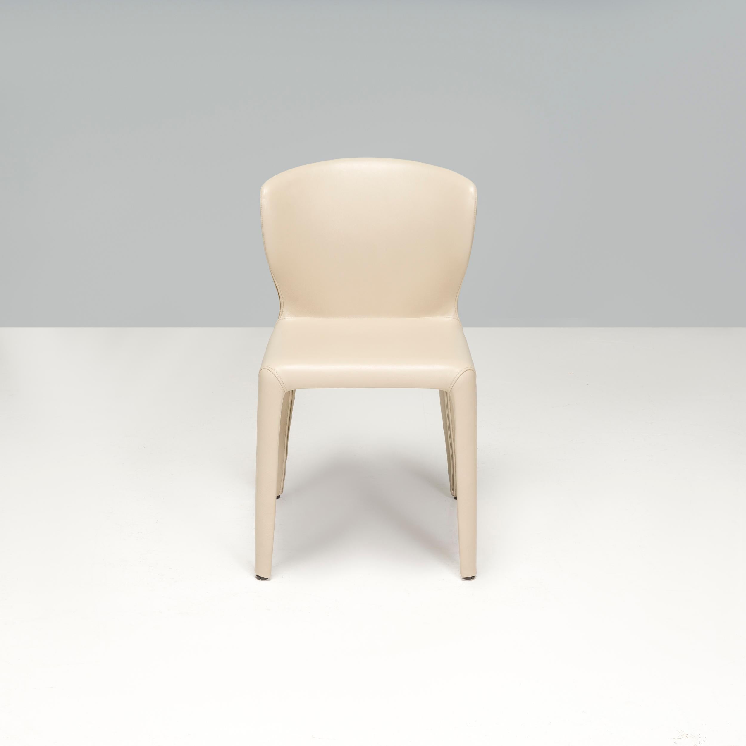 Cassina by Hannes Wettstein 367 Hola Cream Leather Dining Chairs, Set of 4 In Good Condition For Sale In London, GB