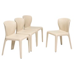 Vintage Cassina by Hannes Wettstein 367 Hola Cream Leather Dining Chairs, Set of 4