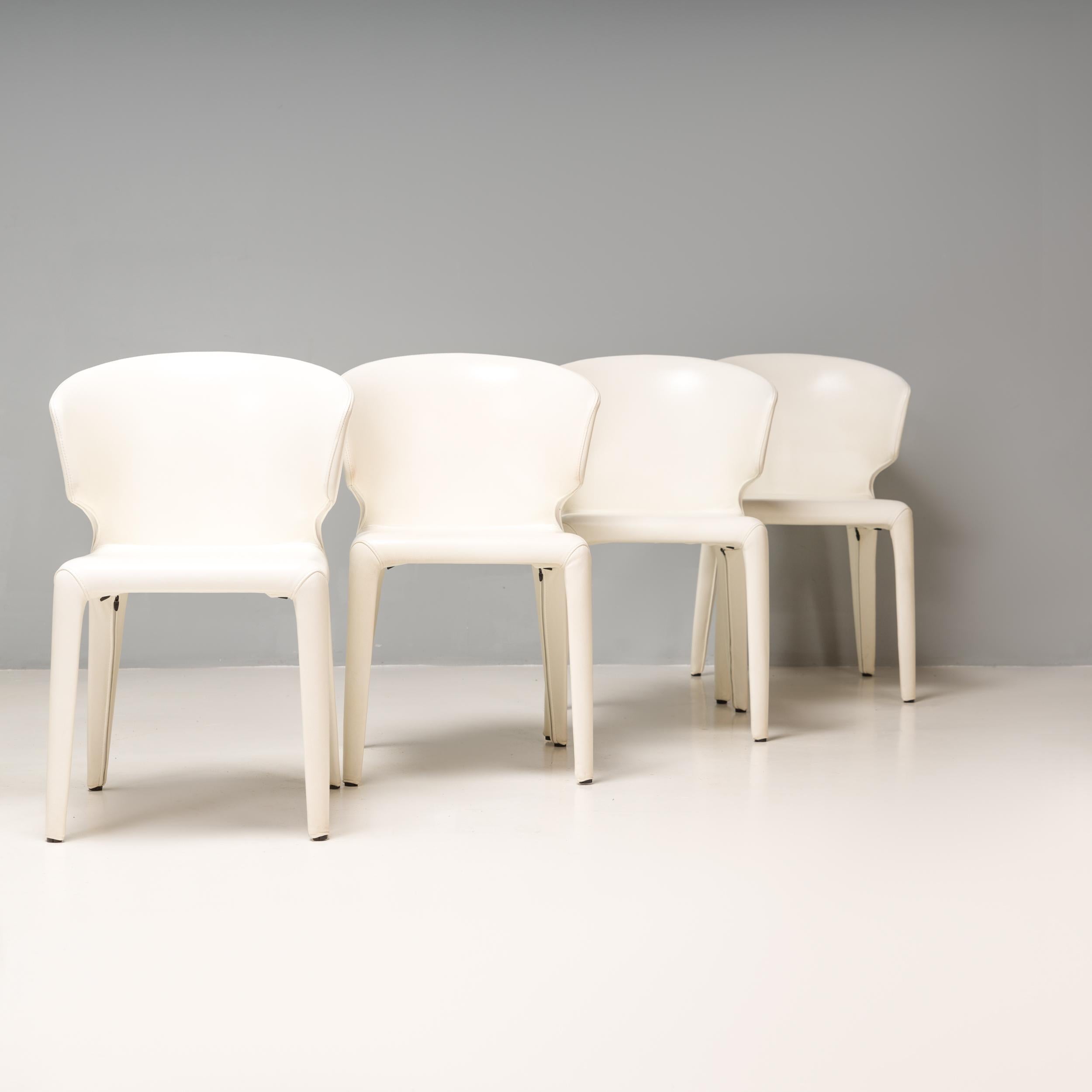 Italian Cassina by Hannes Wettstein 367 Hola White Leather Dining Chairs, Set of 8