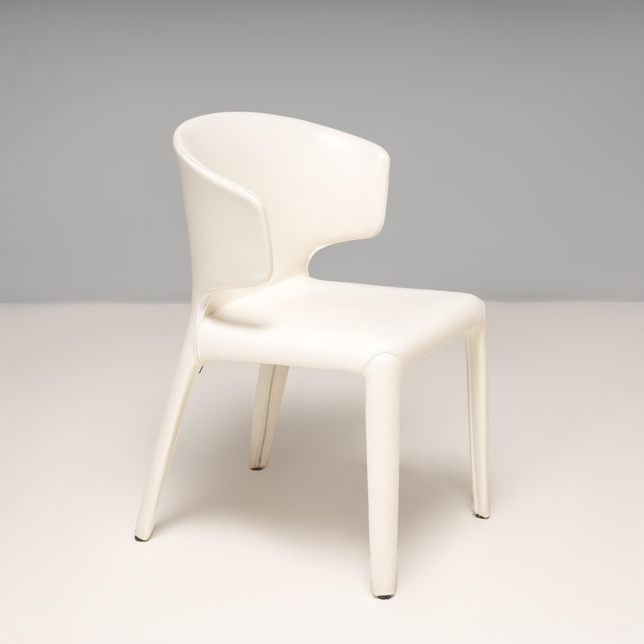 Contemporary Cassina by Hannes Wettstein 367 Hola White Leather Dining Chairs, Set of 8