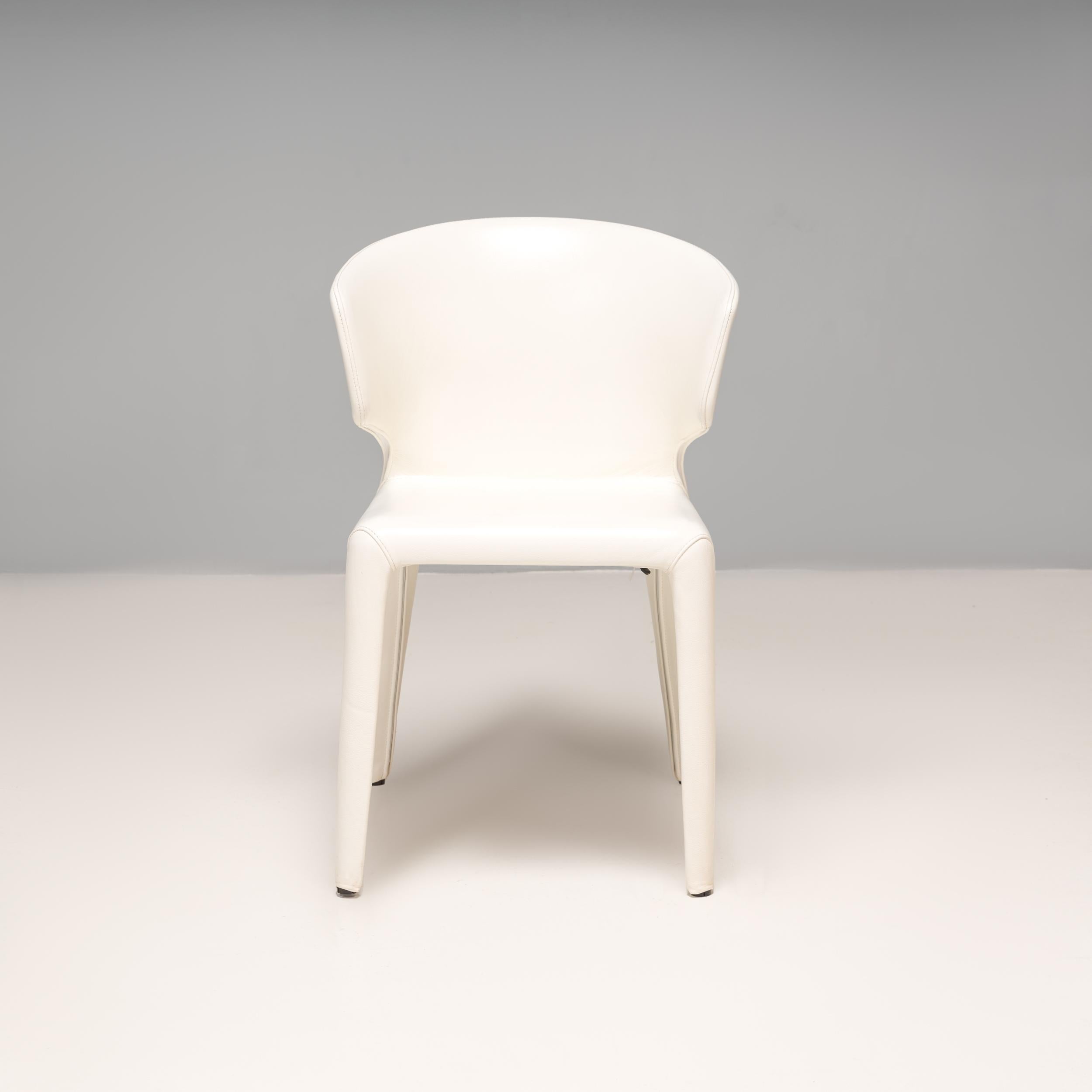 Steel Cassina by Hannes Wettstein 367 Hola White Leather Dining Chairs, Set of 8