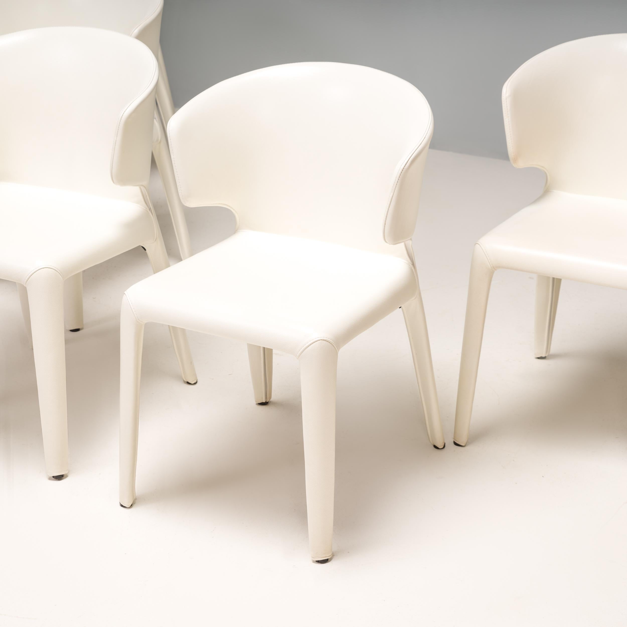 Cassina by Hannes Wettstein 367 Hola White Leather Dining Chairs, Set of 8 In Good Condition In London, GB