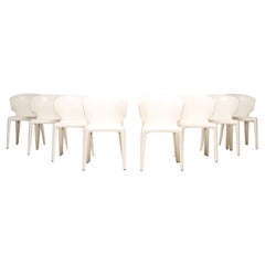Cassina par Hannes Wettstein 367 Hola chaises de salle à manger en cuir blanc, lot de 8