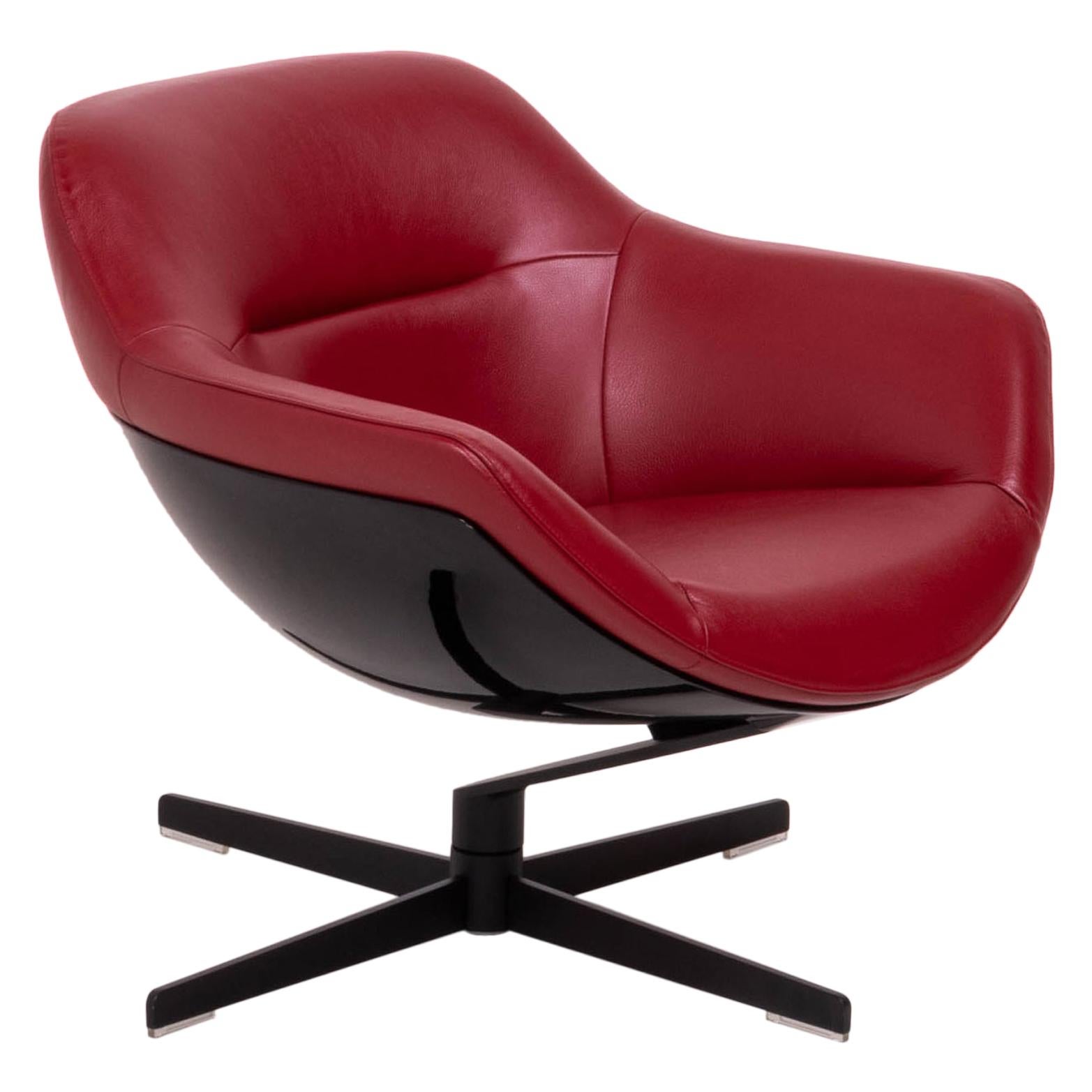 Cassina by Jean-Marie Massaud, 277 Auckland Red Leather Lounge Swivel Armchair For Sale