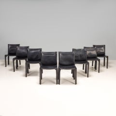 Cassina by Mario Bellini Cab 142 Black Leather Dining Chairs, Set of 8