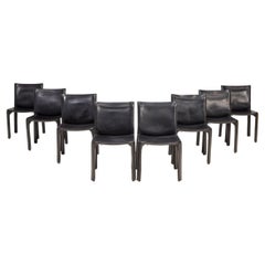 Cassina by Mario Bellini Cab 142 Black Leather Dining Chairs, Set of 8