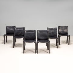 Cassina by Mario Bellini Cab 412 Chaises en cuir noir, lot de six