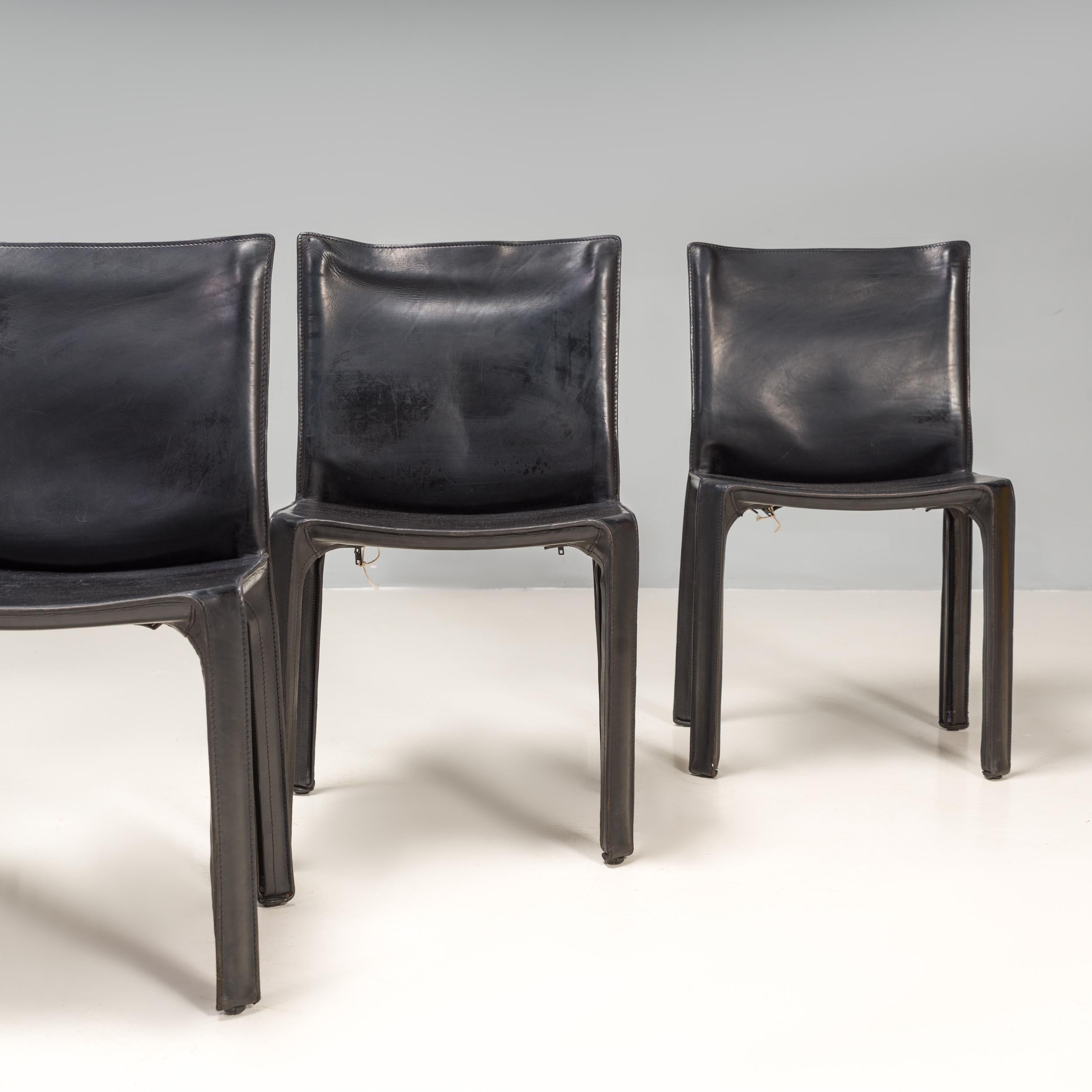 Mid-Century Modern Cassina by Mario Bellini Cab 412 Black Leather Chairs, Set of Six