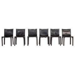 Cassina by Mario Bellini Cab 412 Black Leather Chairs, Set of Six