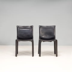 Cassina by Mario Bellini Cab 412 Black Leather Dining Chairs, Set of Two
