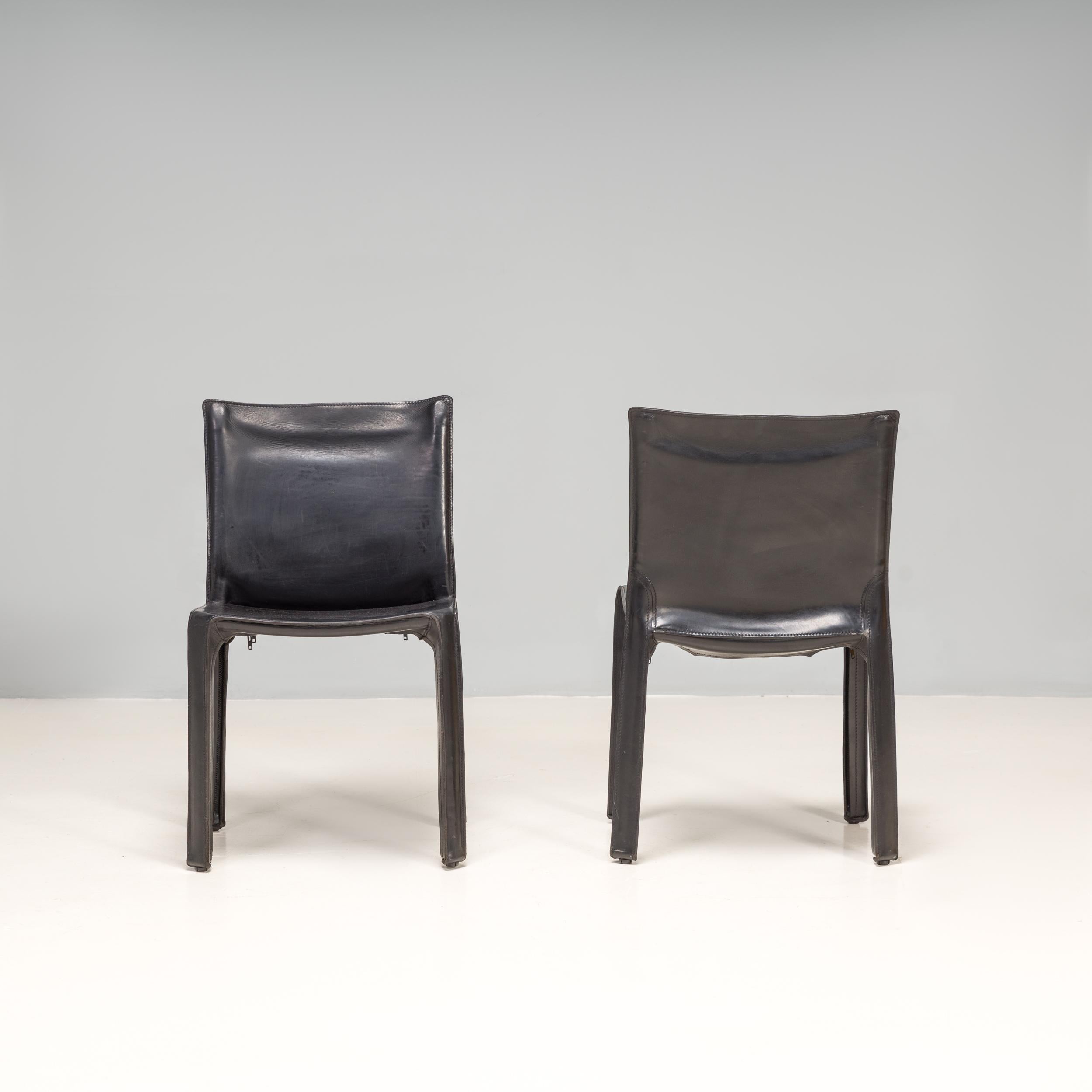 Cassina by Mario Bellini Cab 412 Black Leather Dining Chairs, Set of Two In Good Condition In London, GB