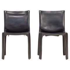 Cassina by Mario Bellini Cab 412 Black Leather Dining Chairs, Set of Two