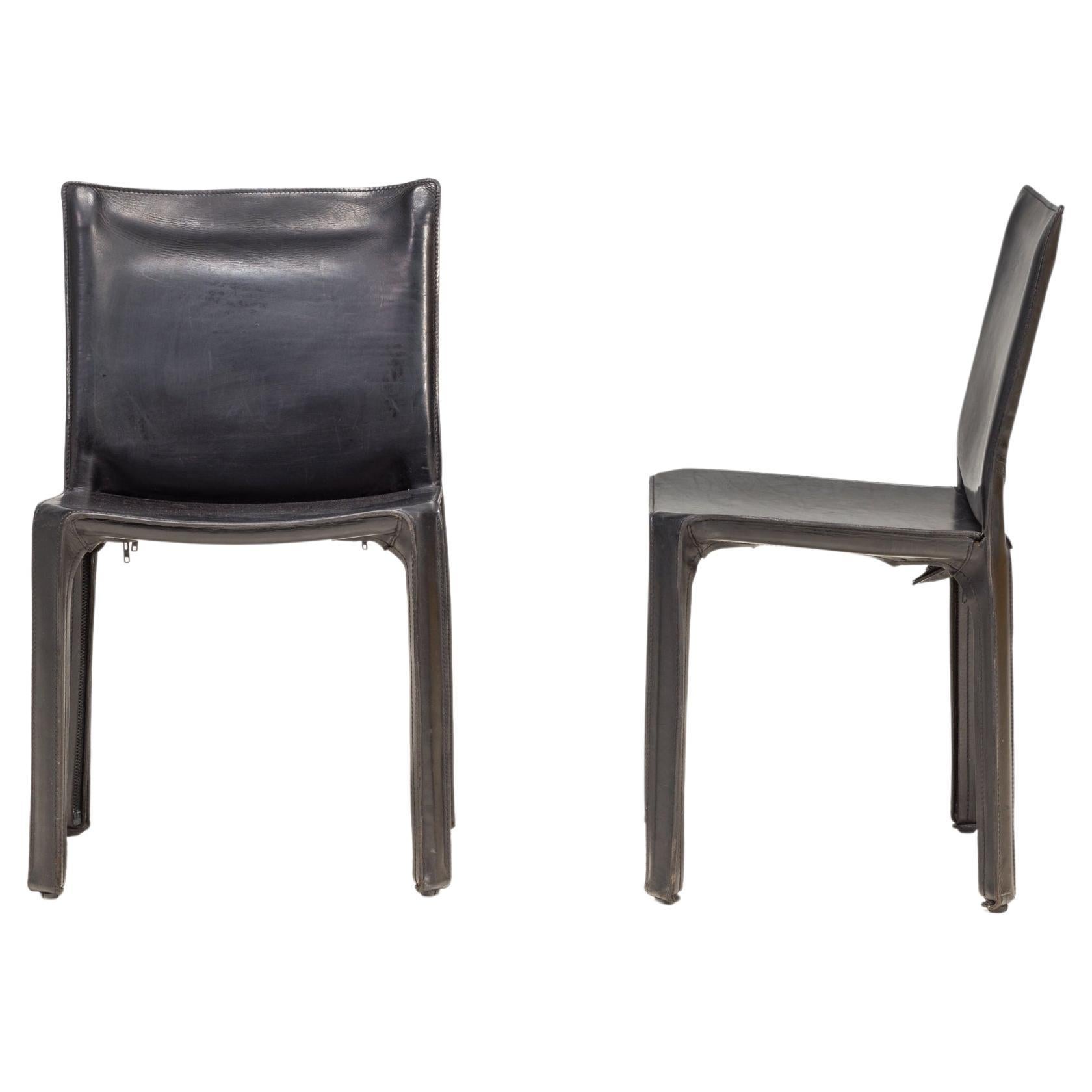 Cassina by Mario Bellini Cab 412 Black Leather Dining Chairs, Set of Two