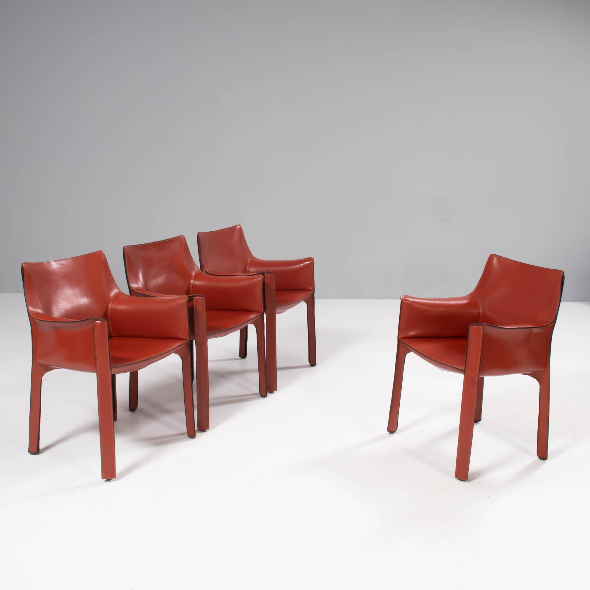 Italian Cassina by Mario Bellini Cab 413 Red Leather Chairs, Set of 4
