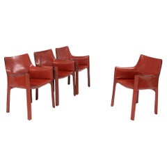 Cassina by Mario Bellini Cab 413 Red Leather Chairs, Set of 4