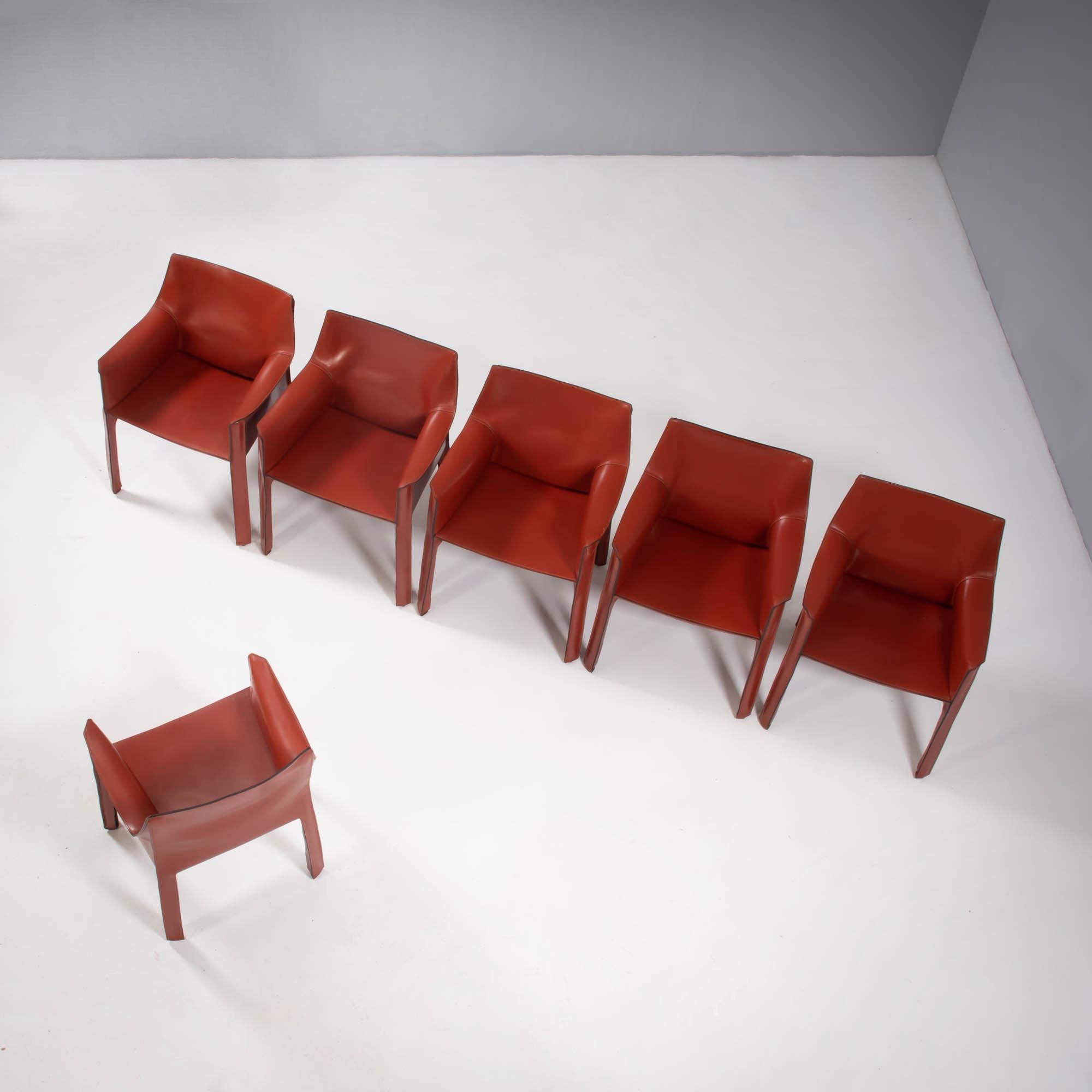 Italian Cassina by Mario Bellini Cab 413 Red Leather Chairs, Set of 6