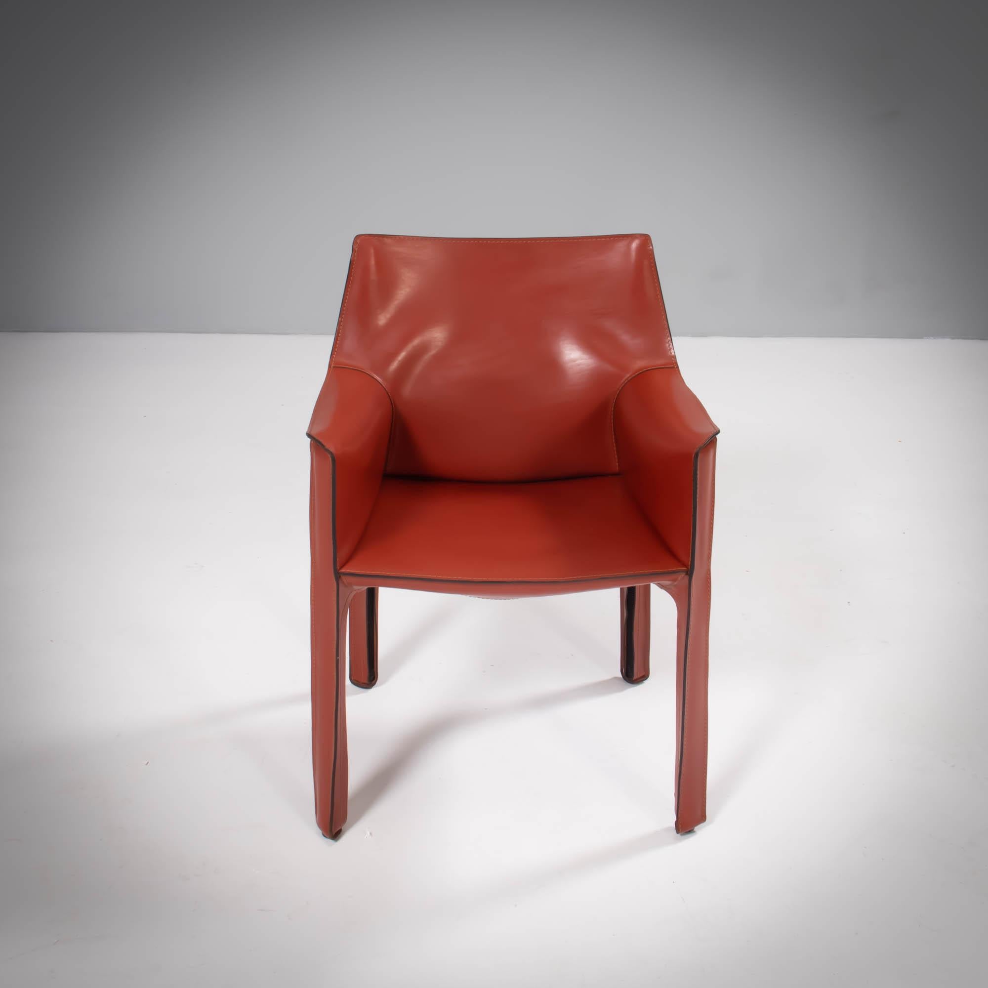 Cassina by Mario Bellini Cab 413 Red Leather Chairs, Set of 6 In Good Condition In Basildon, London