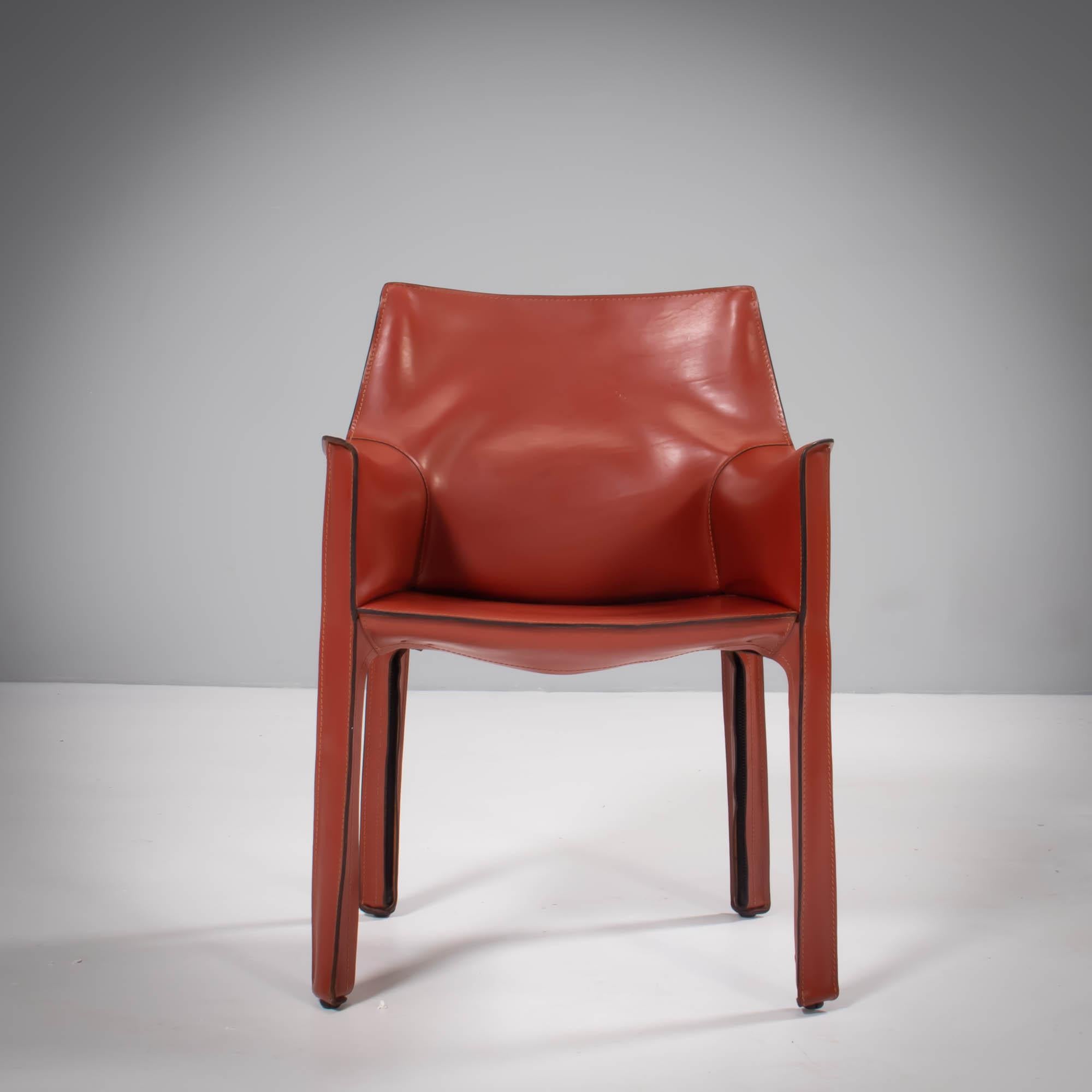 Contemporary Cassina by Mario Bellini Cab 413 Red Leather Chairs, Set of 6