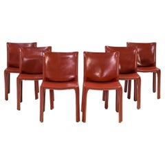 Cassina by Mario Bellini Cab 413 Red Leather Chairs, Set of Six