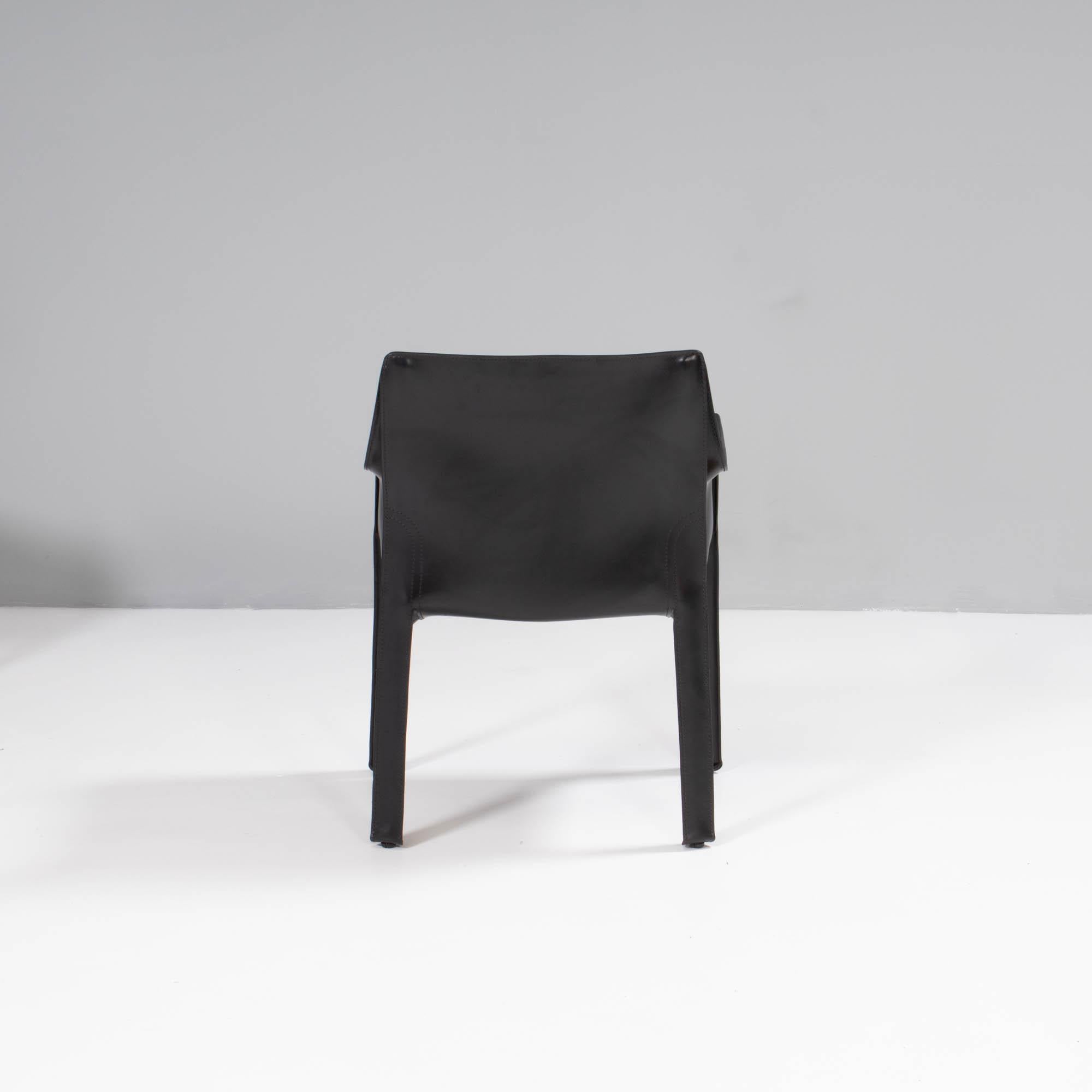 Late 20th Century Cassina by Mario Bellini 'Cab' Black Leather Carver Dining Chairs
