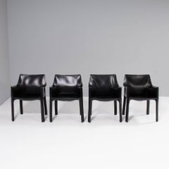 Cassina by Mario Bellini 'Cab' Black Leather Carver Dining Chairs, Set of Four