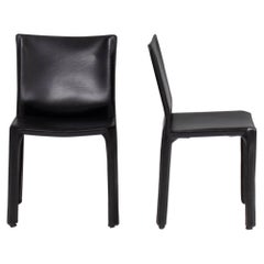Cassina by Mario Bellini 'Cab' Black Leather Dining Chairs, Set of Two