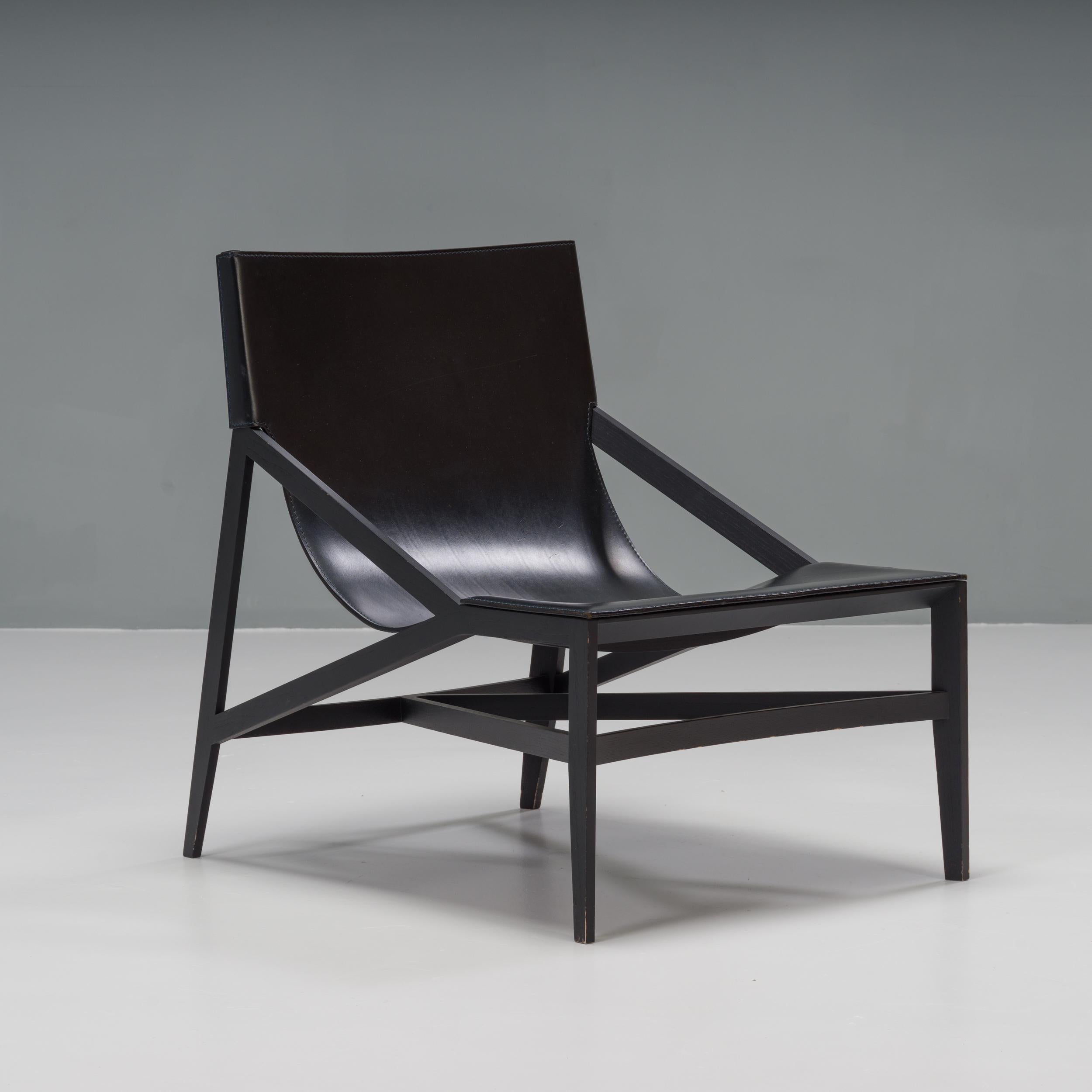 Contemporary Cassina by Rodolfo Dordoni Black Leather 470 Pilotta Armchair & Footstool, 2008