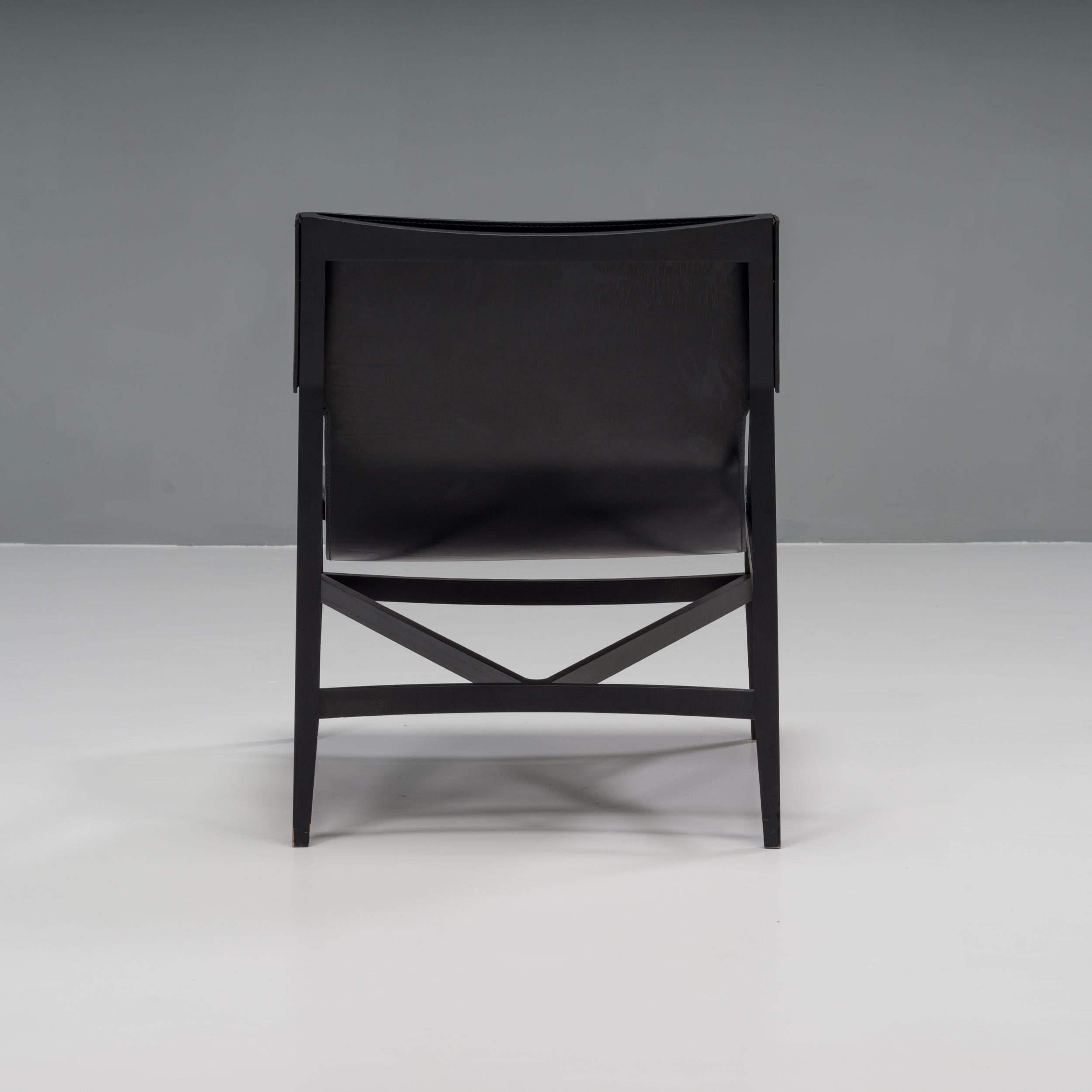 Cassina by Rodolfo Dordoni Black Leather 470 Pilotta Armchair & Footstool, 2008 2