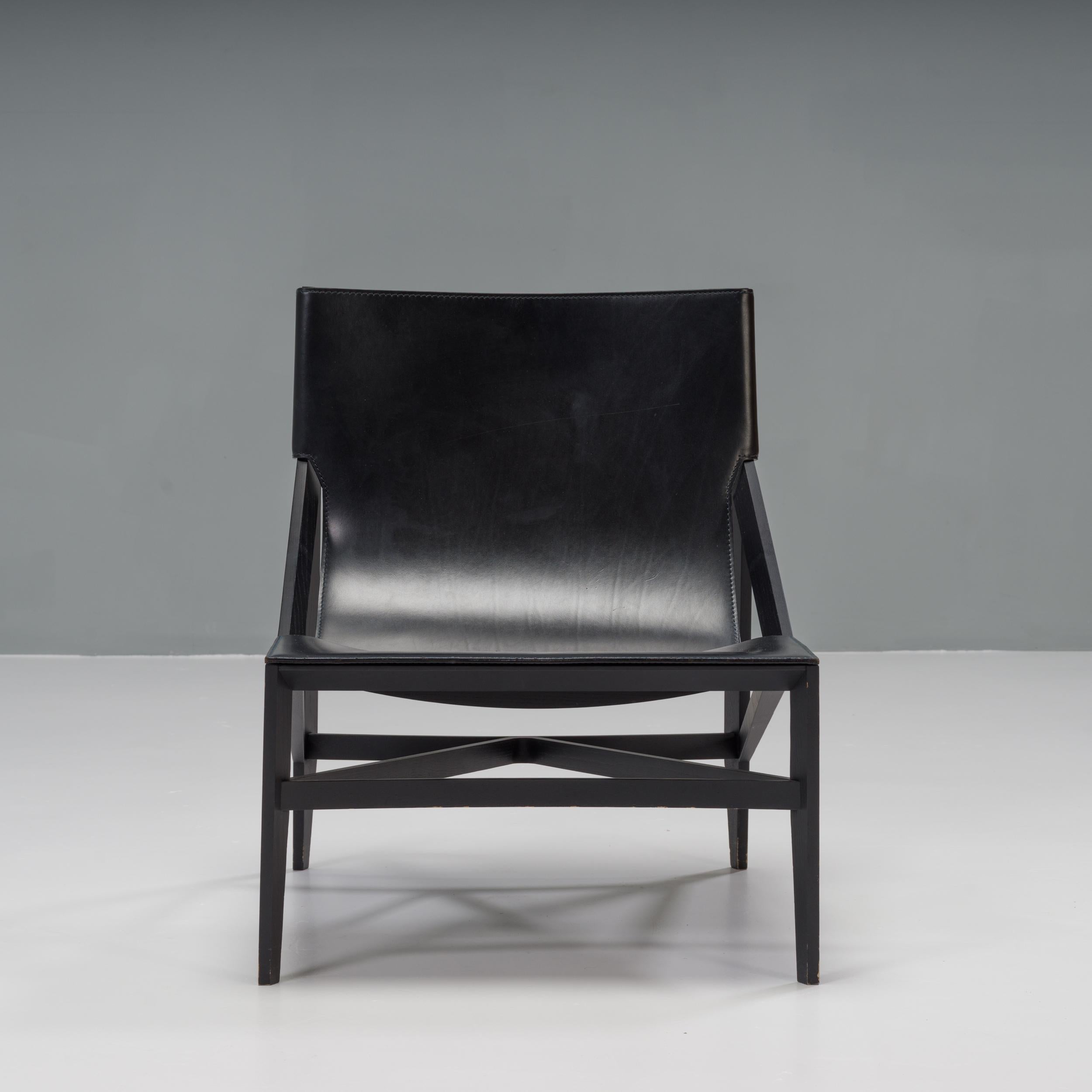 Contemporary Cassina by Rodolfo Dordoni Black Leather 470 Pilotta Armchairs & Footstool, 2008