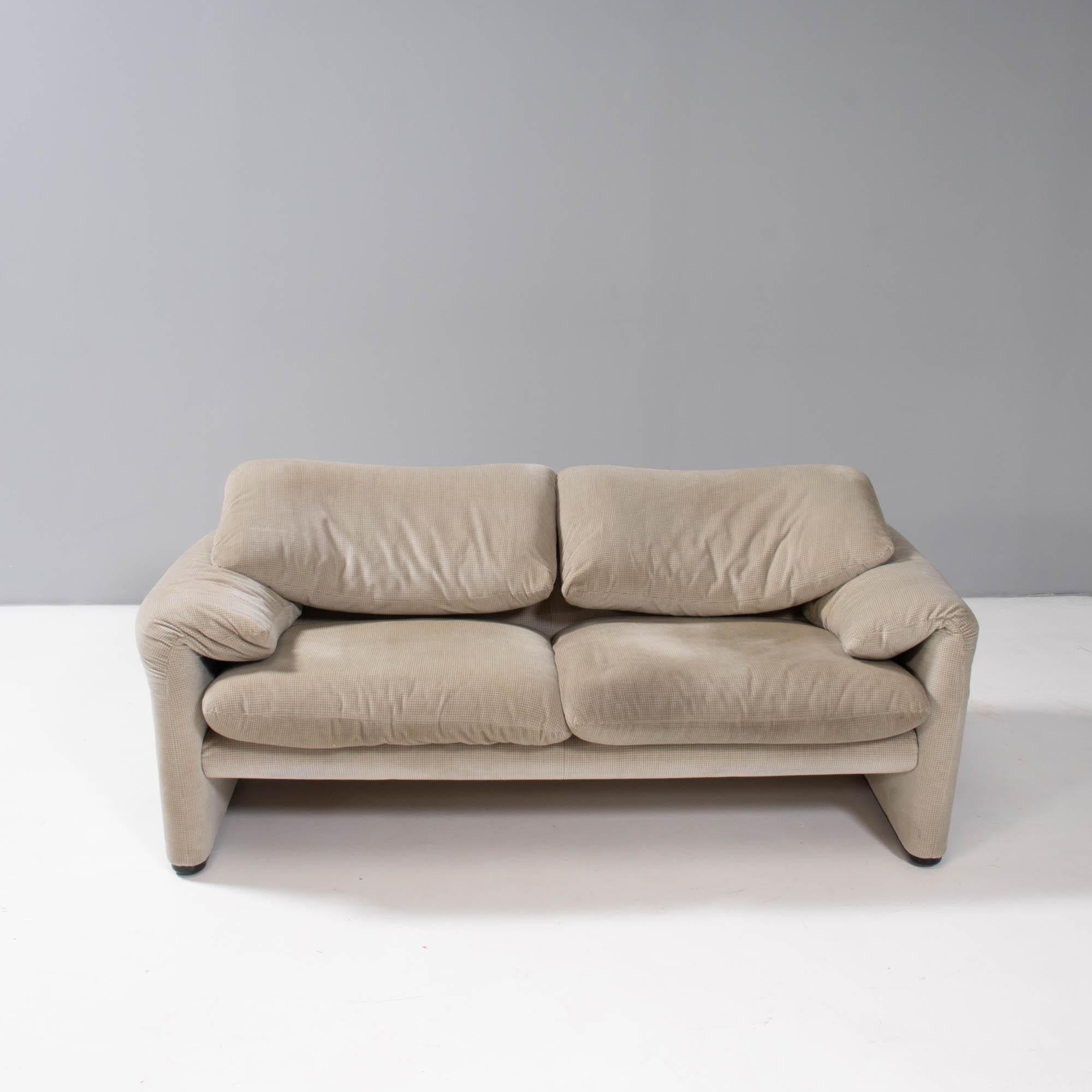 Modern Cassina by Vico Magistretti Maralunga Beige Two Seater Sofa