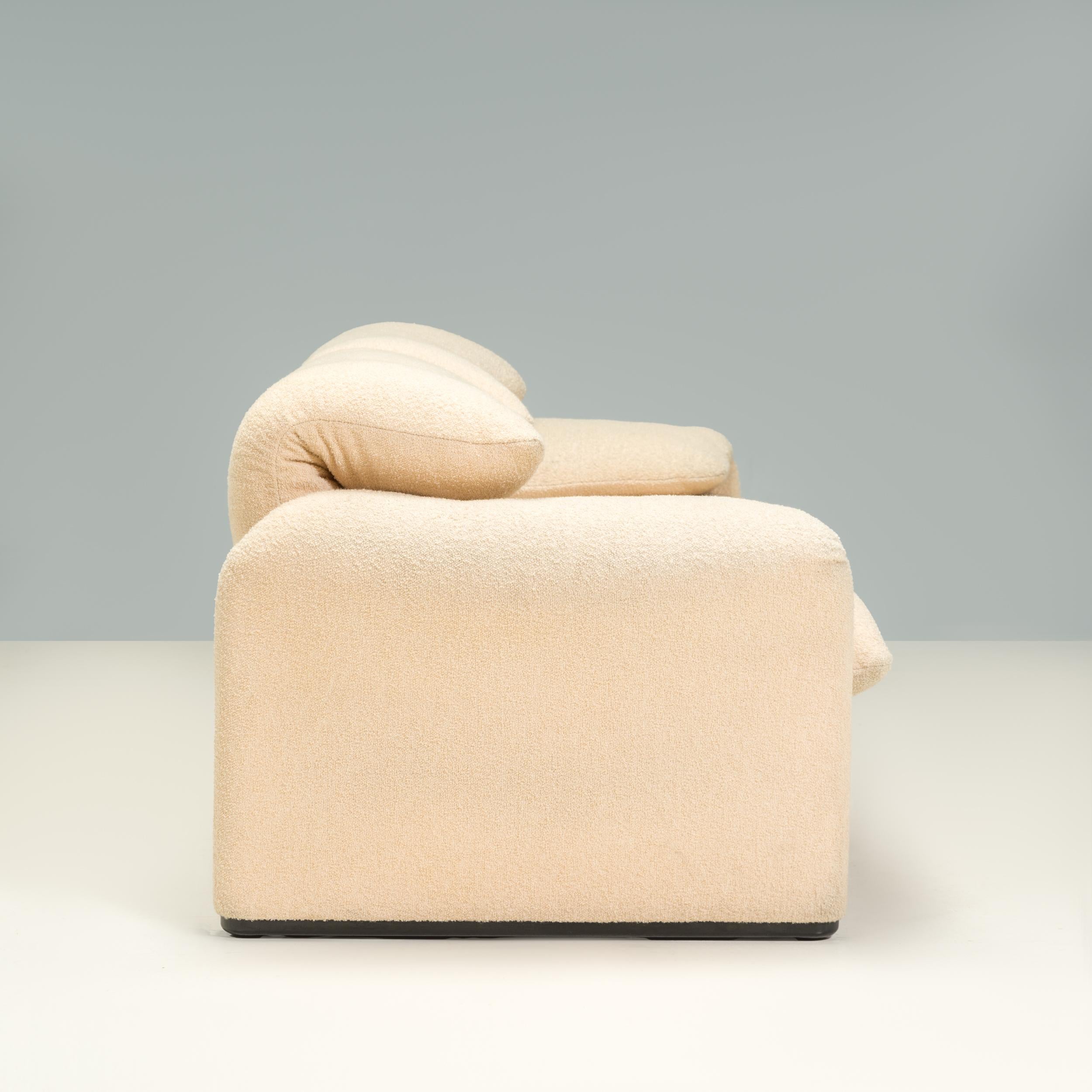 Modern Cassina by Vico Magistretti Maralunga Cream Boucle 2-Seater Sofa