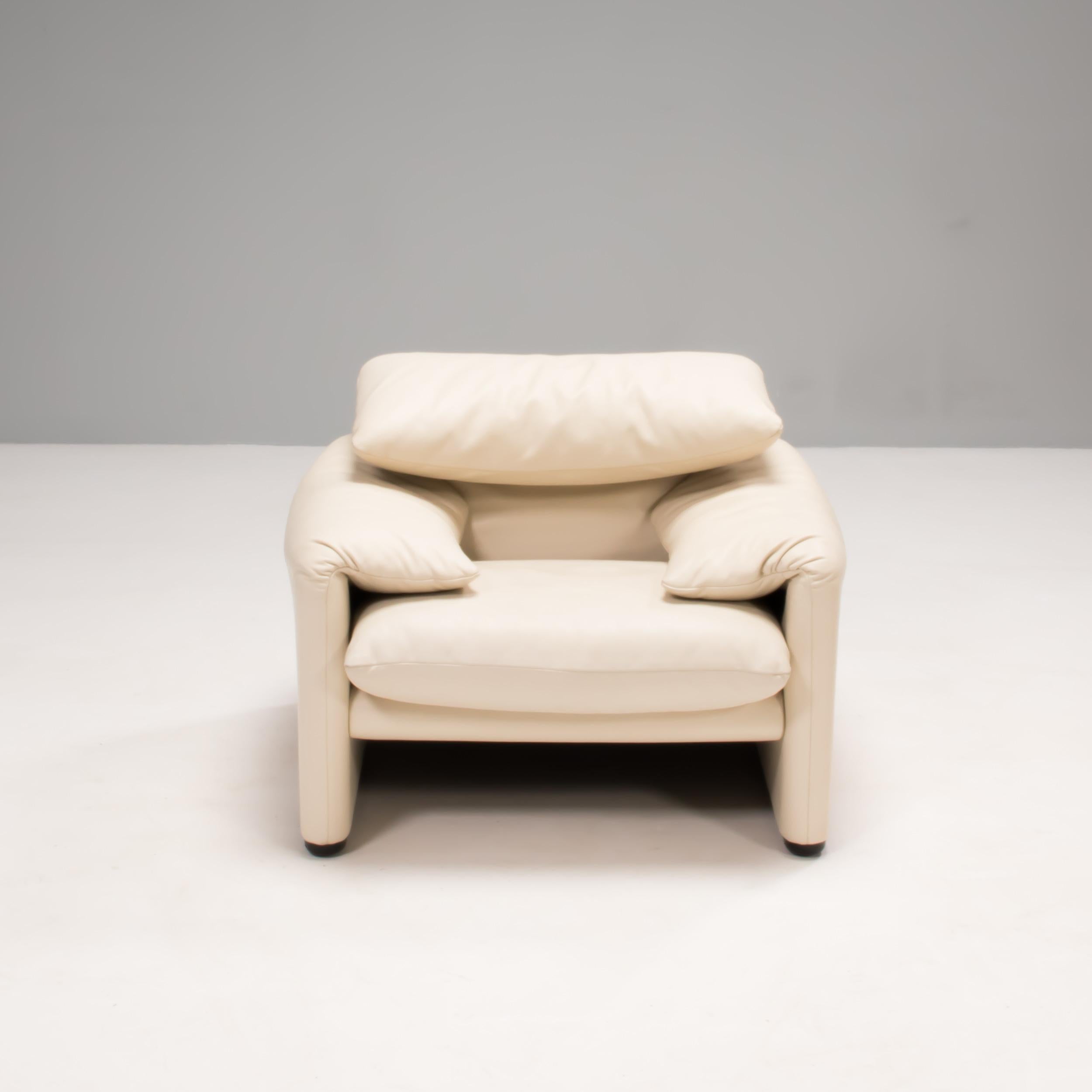 cream leather footstool