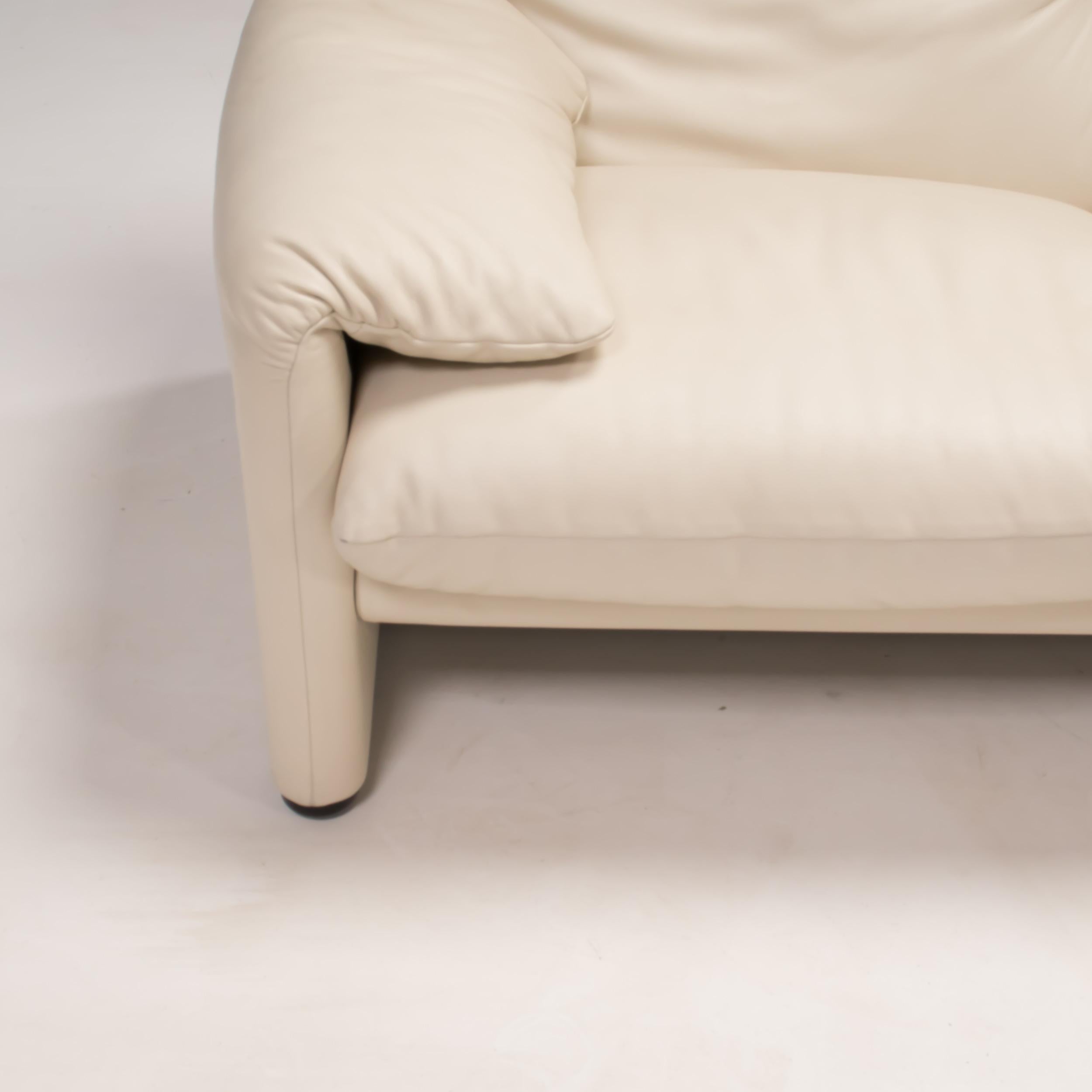 Cassina by Vico Magistretti Maralunga Cream Leather Three Seater Sofa 2