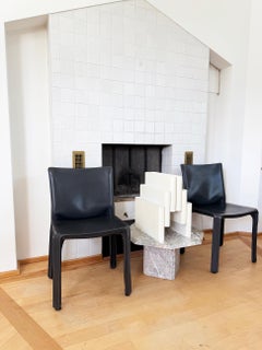 Cassina Cab 412 Chairs Mario Bellini Matte Black drk Grey Leather PAIR, 2 Chairs