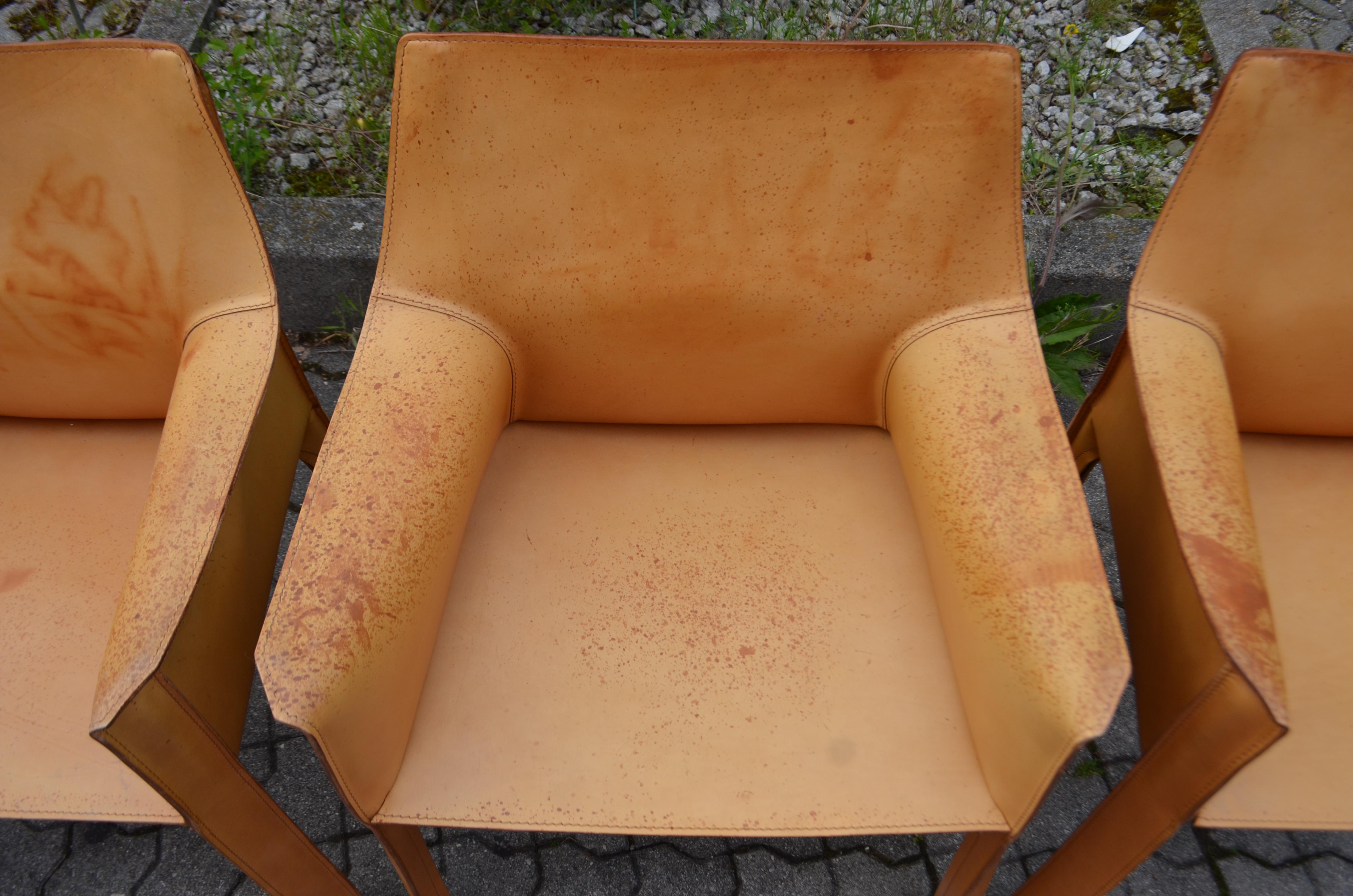 Cassina Cab 413 Vegetal Natural Cognac Leather Dining Chair Armchair Set of 4 2