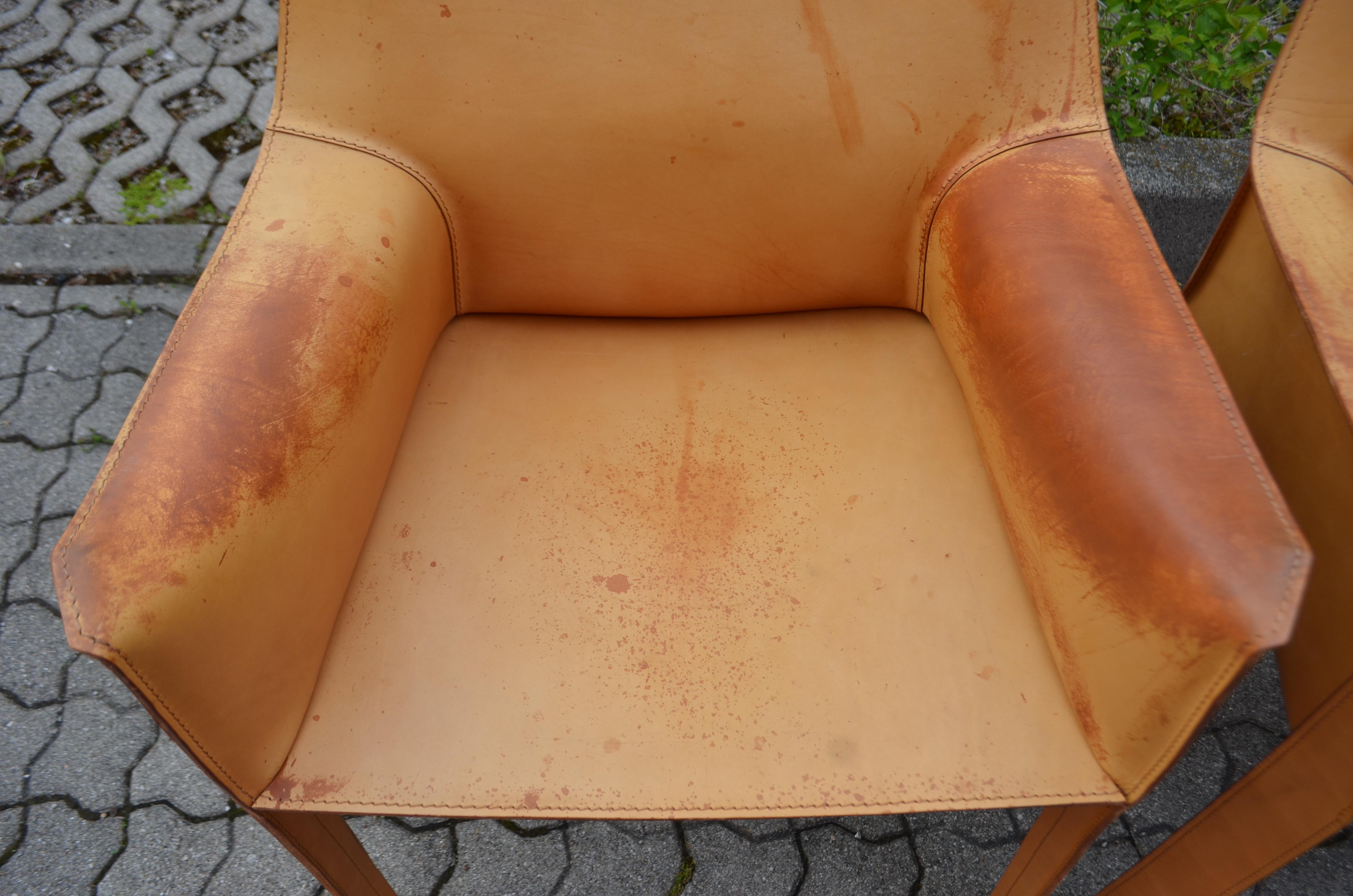 Cassina Cab 413 Vegetal Natural Cognac Leather Dining Chair Armchair Set of 4 6