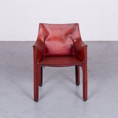 Cassina Cab 413 Vintage Leather Armchair Red by Mario Belinni 1970-1979