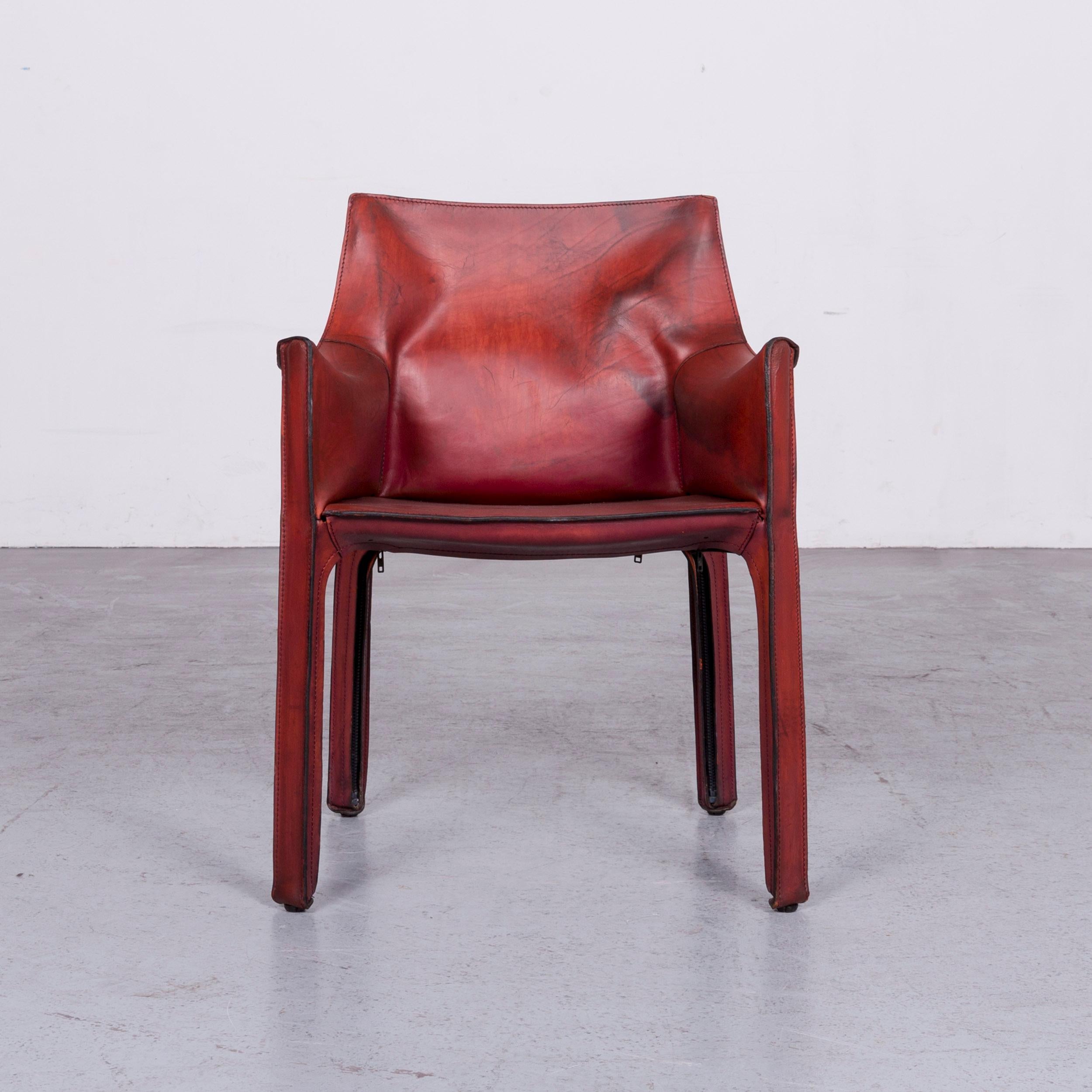 Bauhaus Cassina Cab 413 Vintage Leather Armchair Red by Mario Belinni 1970-1979