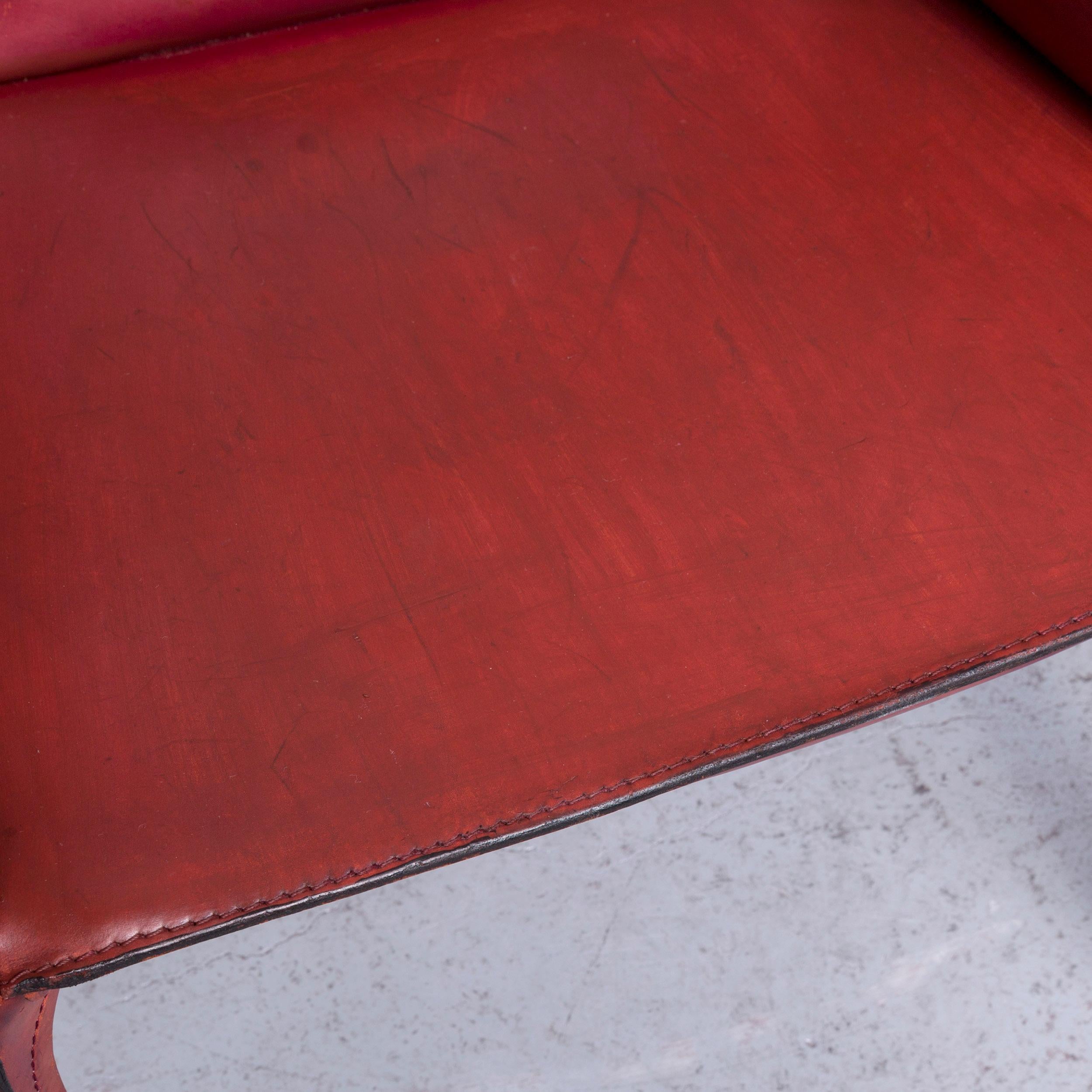Italian Cassina Cab 413 Vintage Leather Armchair Red by Mario Belinni 1970-1979