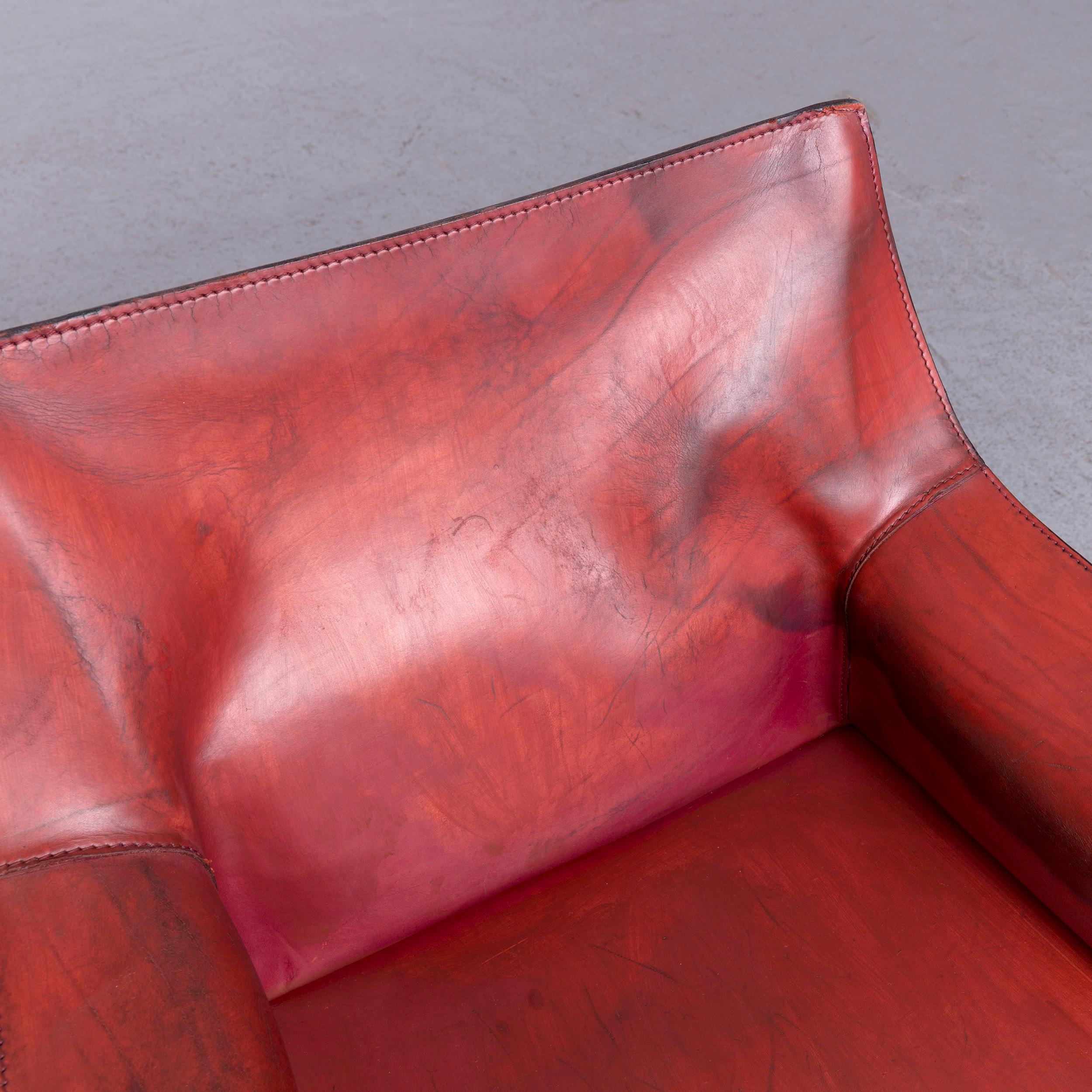 Cassina Cab 413 Vintage Leather Armchair Red by Mario Belinni 1970-1979 In Fair Condition In Cologne, DE
